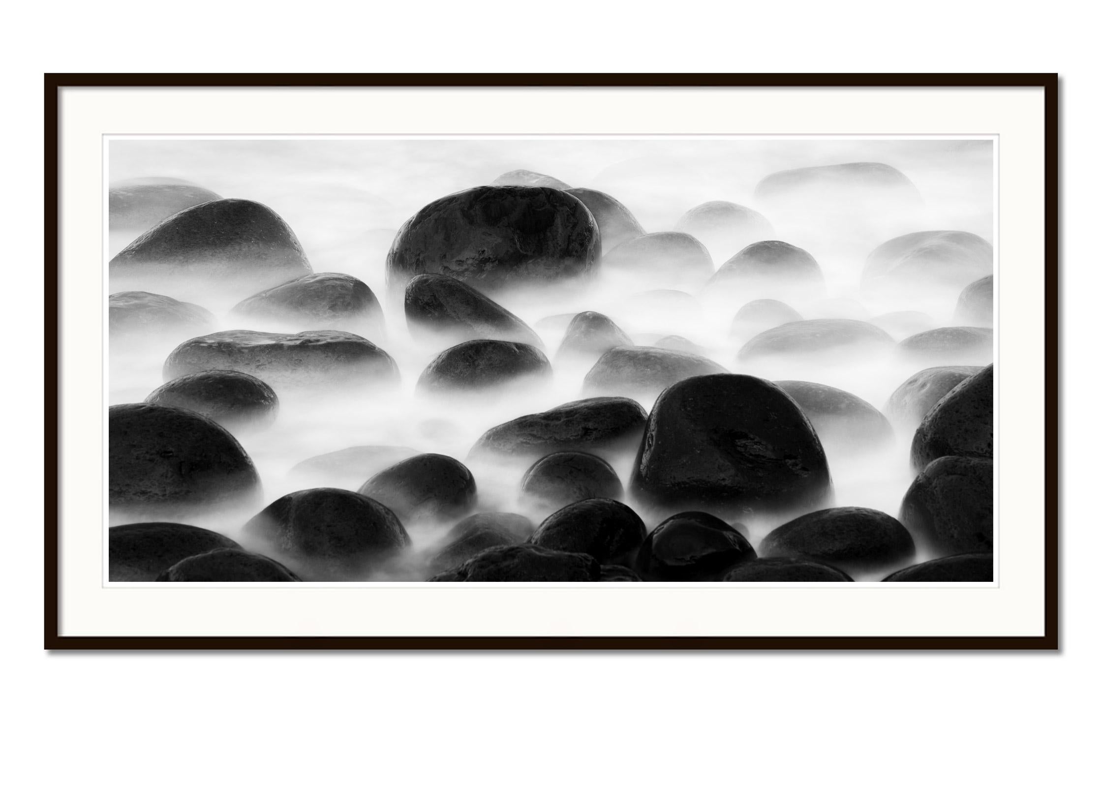 Black Stone Beach, Madeira, Portugal, black and white, photography, waterscape  - Gray Landscape Photograph by Gerald Berghammer