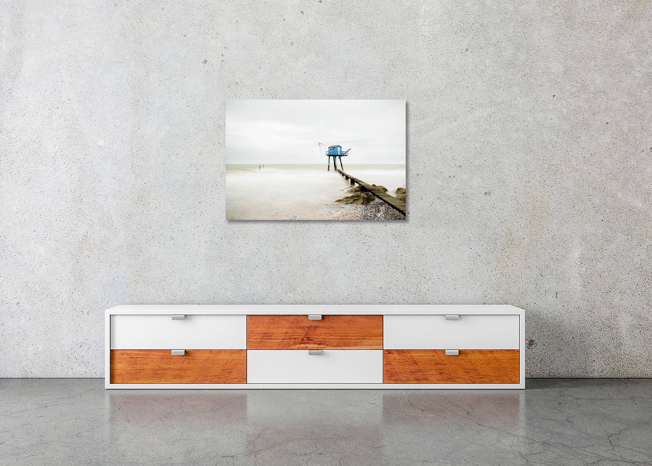 Blaues Stilt-Haus, Schildkrötenfisch, Fotografie, Landschaft, limitierte Auflage im Angebot 2