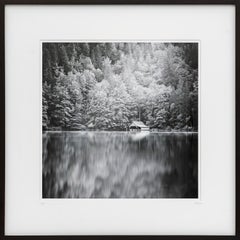 Boat House at Mountain Lake, Austria, b&w photography, fine art print, framed