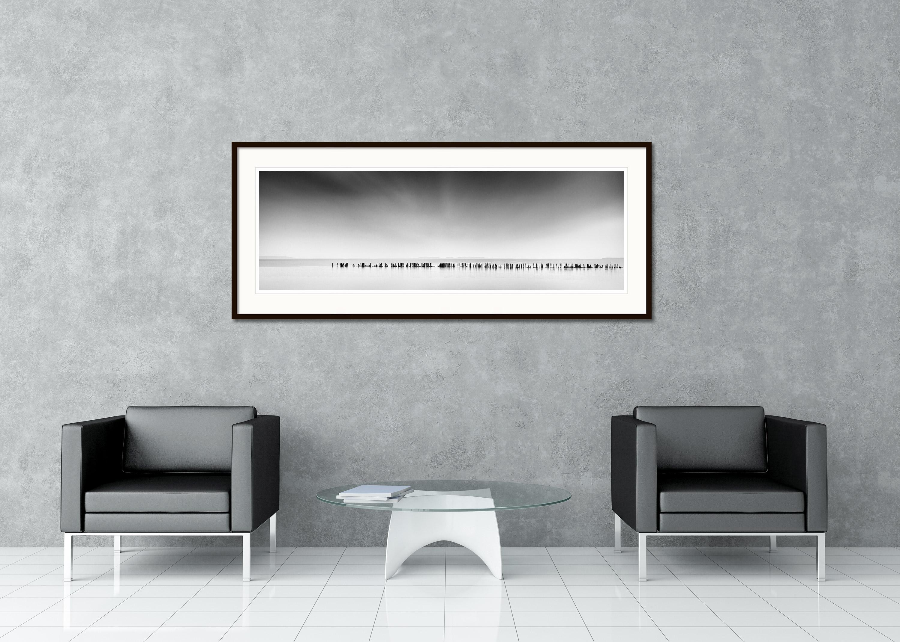 Black and White Fine Art panorama long exposure waterscape photography. Archival pigment ink print, edition of 7. Signed, titled, dated and numbered by artist. Certificate of authenticity included. Printed with 4cm white border. 
International award