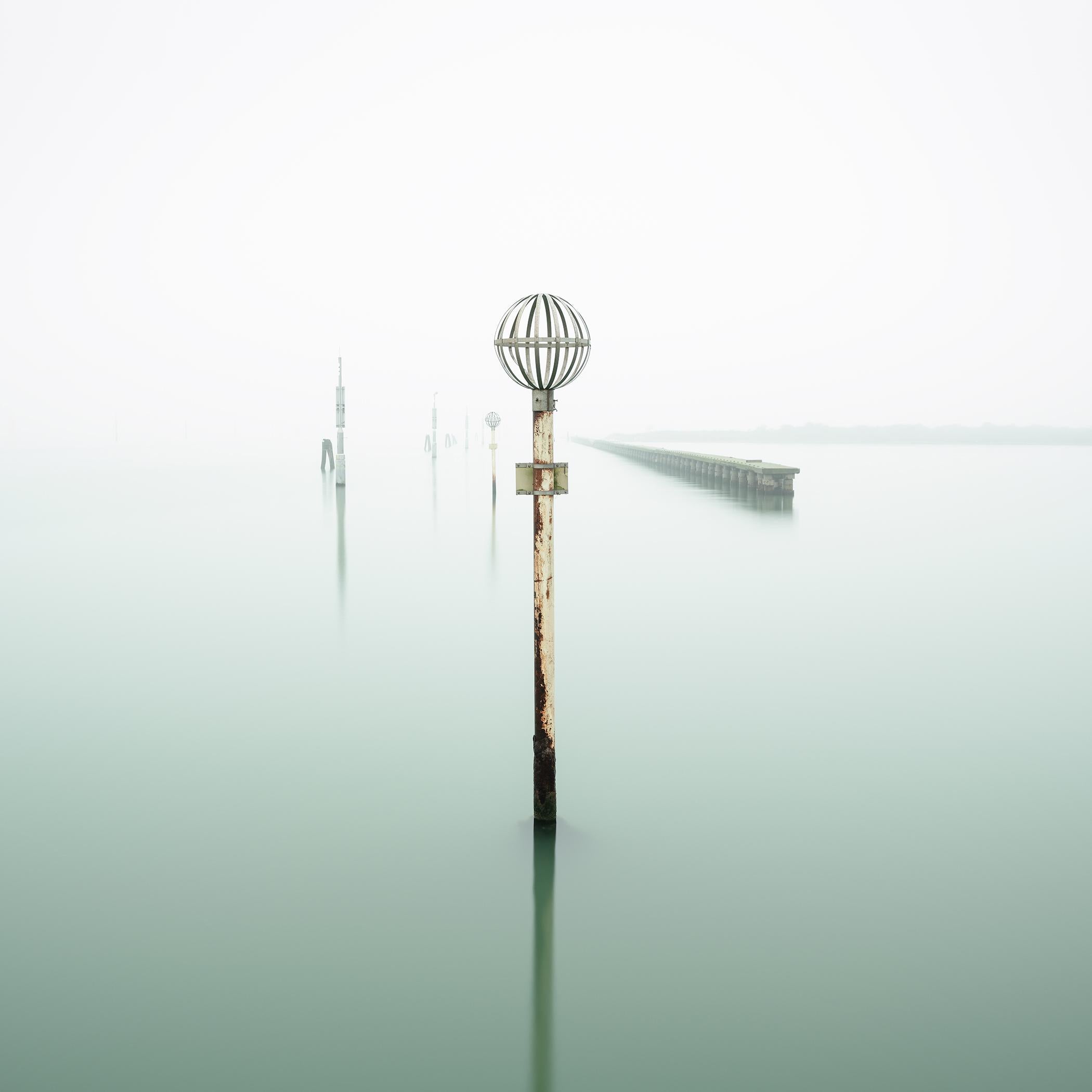 Briccole minimalist seascape, foggy morning Venice, Italy - limited edition