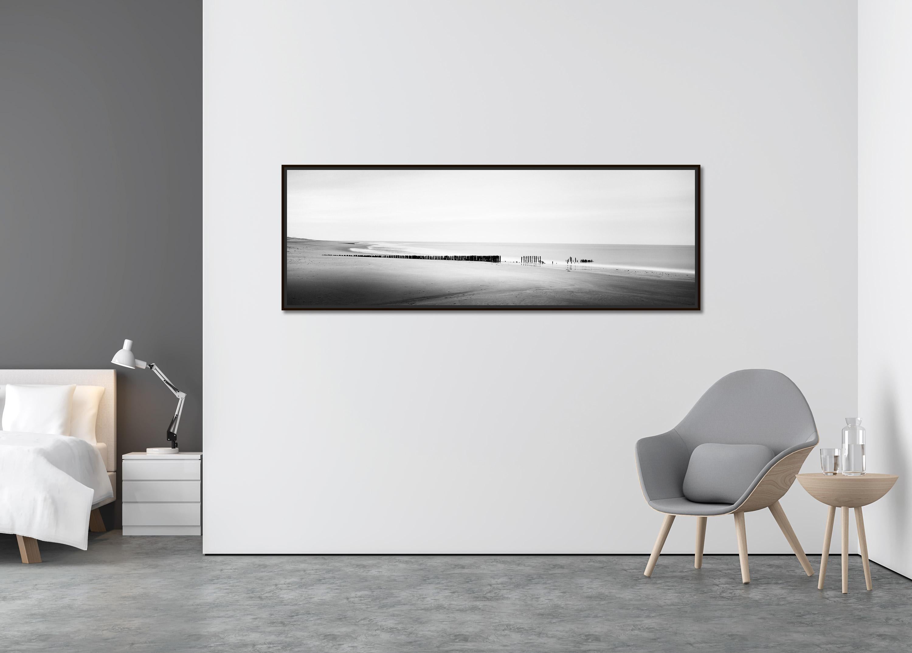 Broken Groyne, Beach, Sylt, Germany, black and white landscape photography print - Contemporary Photograph by Gerald Berghammer
