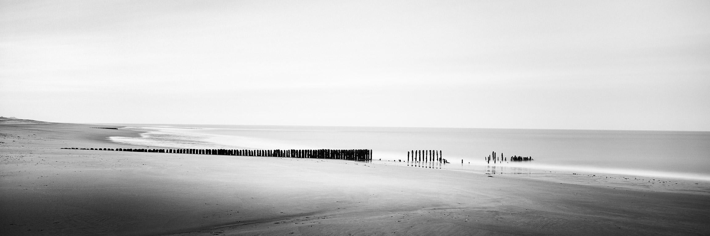 Gerald Berghammer Landscape Photograph - Broken Groyne, Beach, Sylt, Germany, black and white landscape photography print