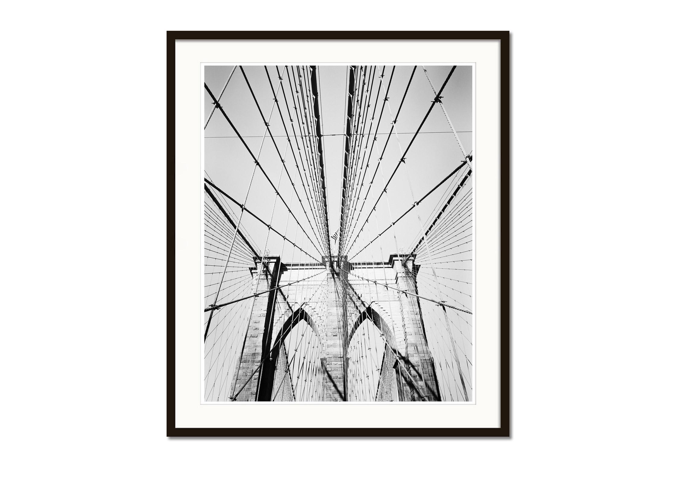 Brooklyn Bridge architecture New York city USA black white cityscape photo print - Gray Landscape Photograph by Gerald Berghammer