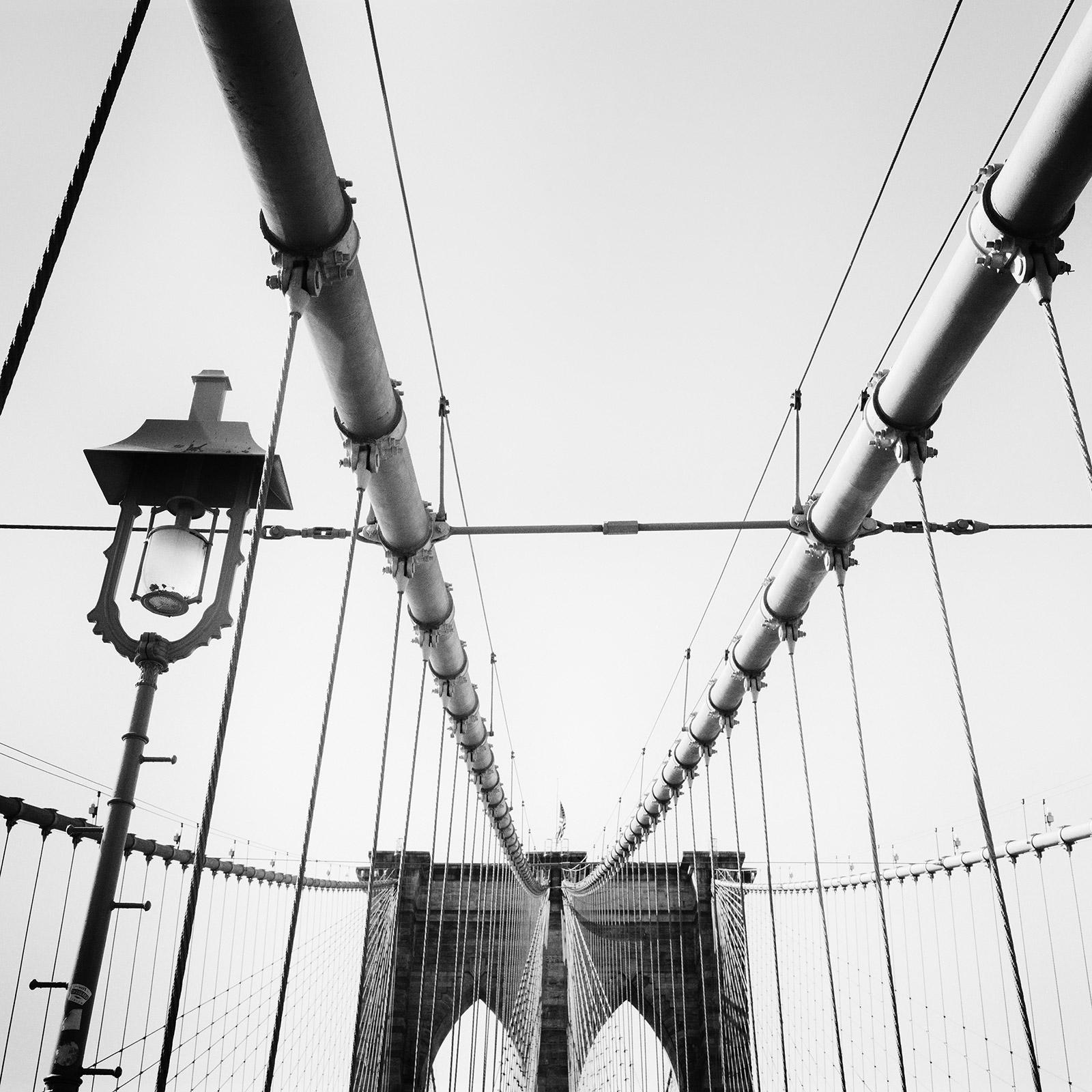 Gerald Berghammer Landscape Photograph - Brooklyn Bridge, archtecture detail, New York, USA, black white cityscape print