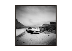 Buick 60 Century Convertible, Desert, USA, black and white landscape photography