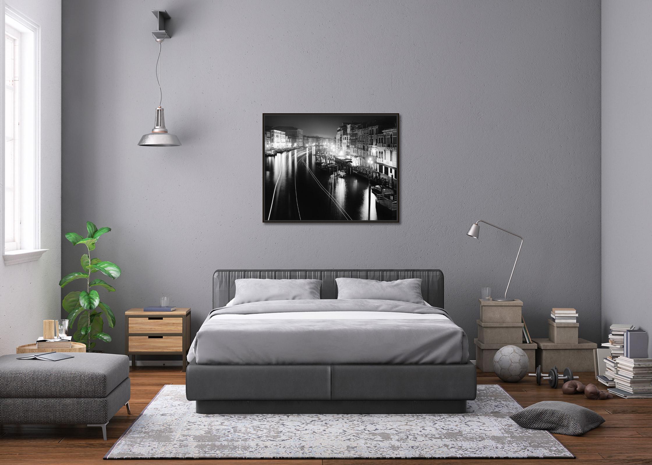 Canal Grande Night, Venice, black and white, fine art cityscape photography For Sale 1