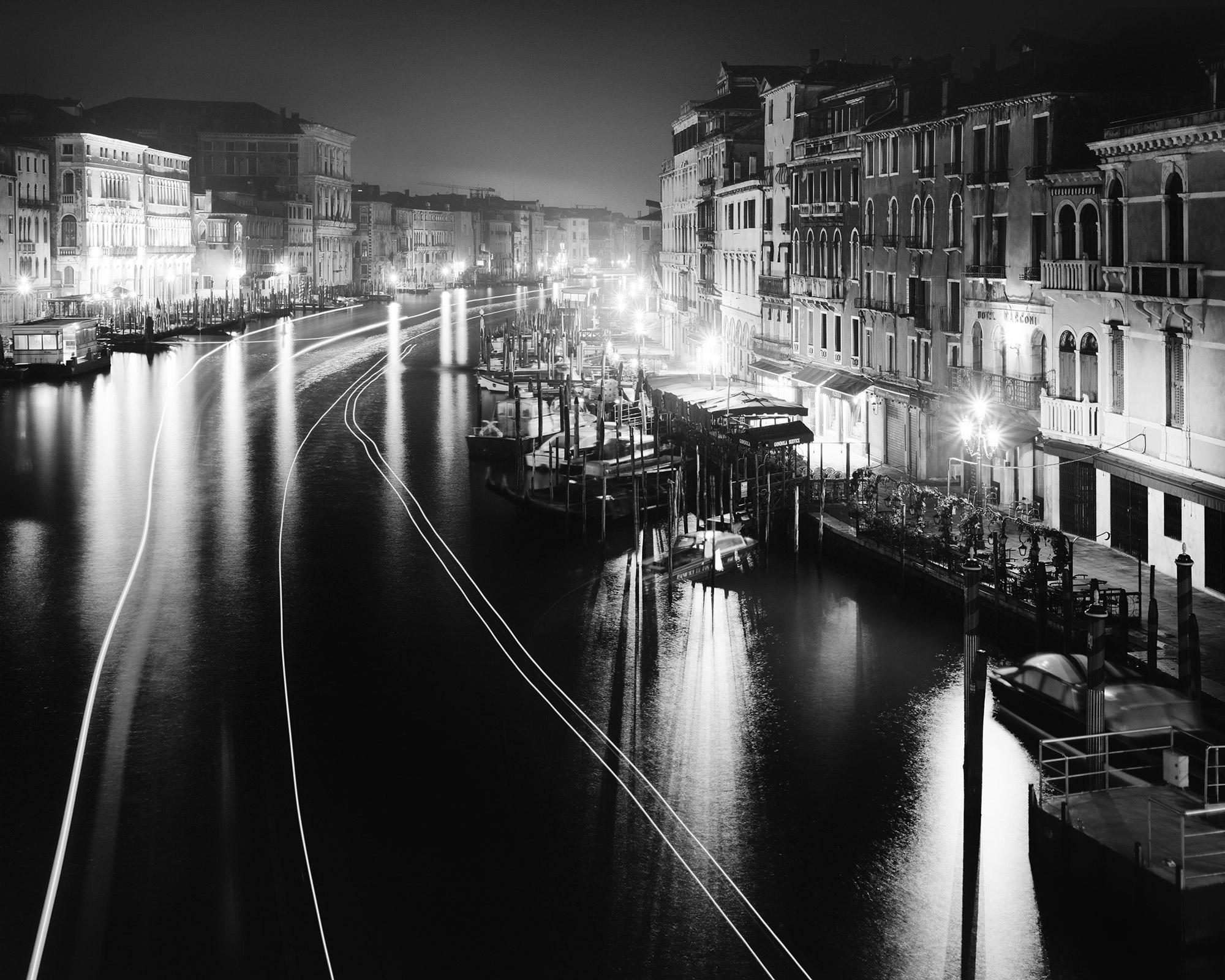 Gerald Berghammer Landscape Photograph - Canal Grande Night, Venice, black and white, fine art cityscape photography