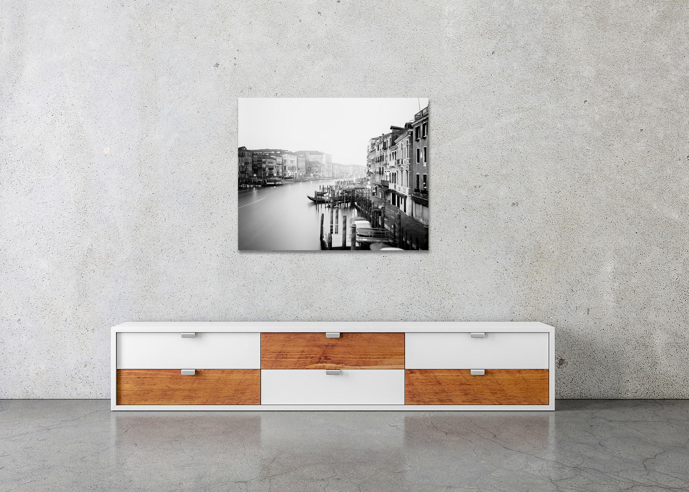 Canal Grande, Rialto Bridge View, Venice, black and white landscape photography For Sale 1