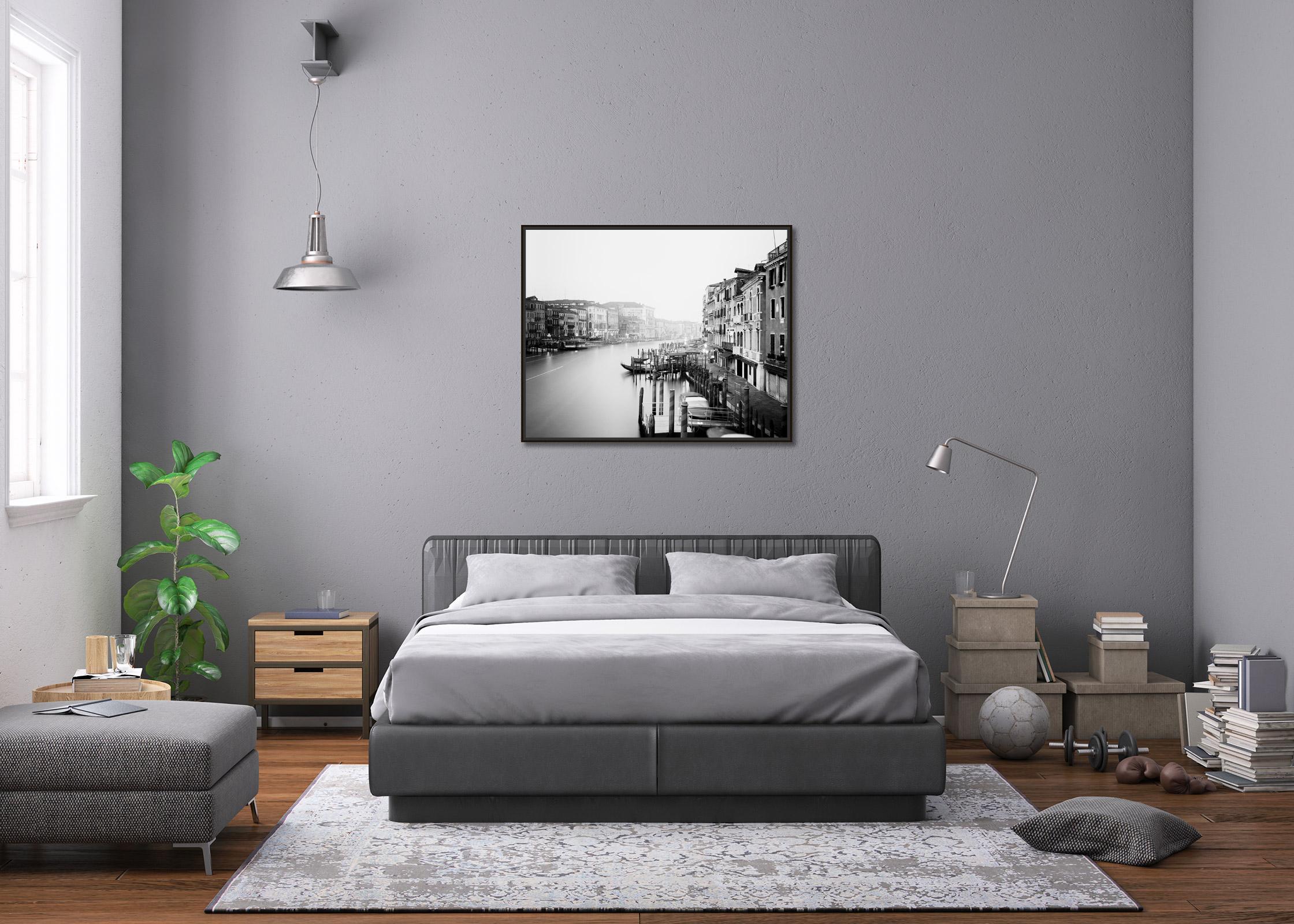 Canal Grande, Rialto Bridge View, Venice, black and white landscape photography For Sale 2