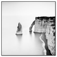 Cliffs of Etretat, Alabaster Coast, France, monochrome seascape, limited edition