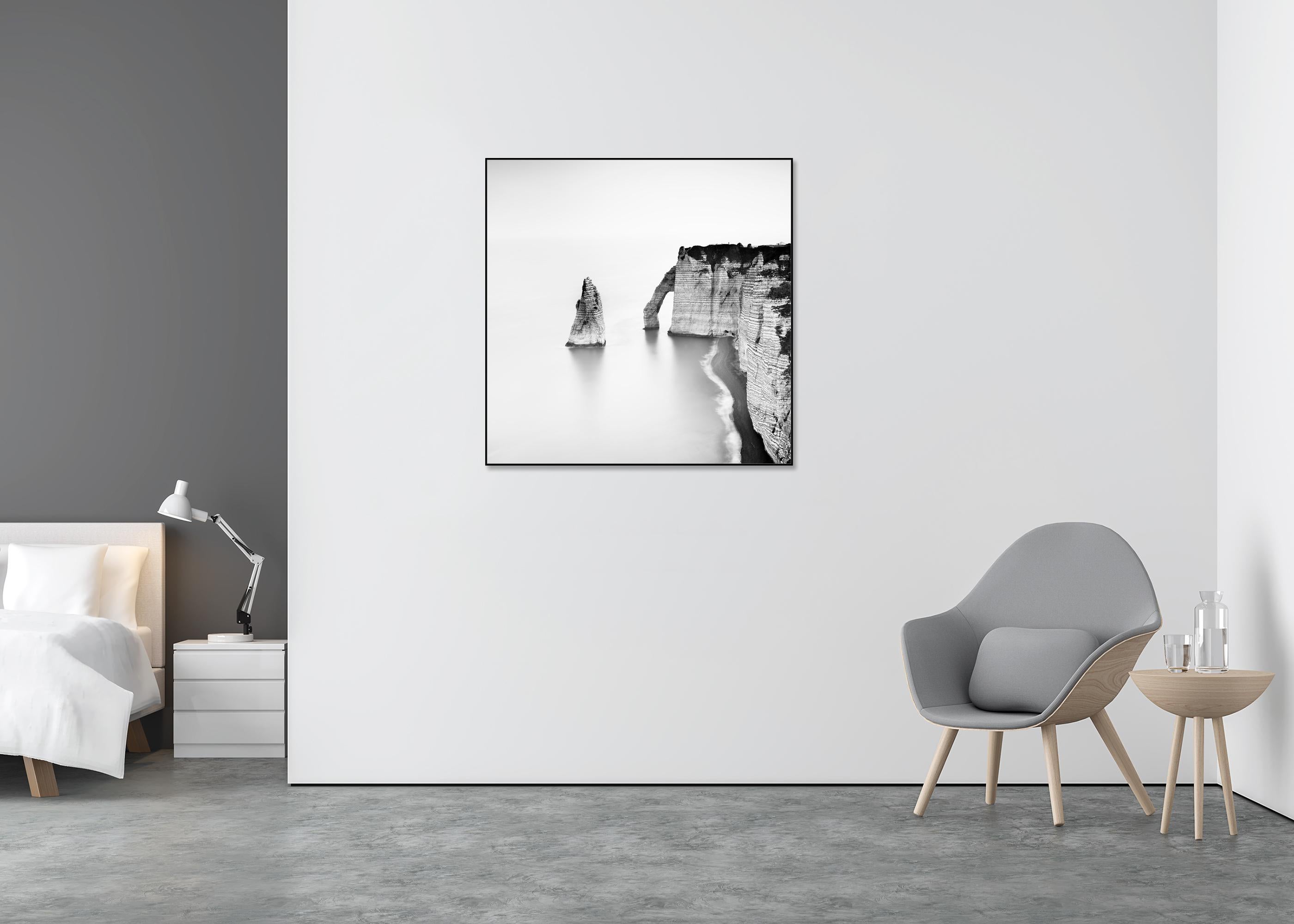Cliffs of Etretat, Alabaster Coast, France, monochrome seascape, limited edition - Gray Black and White Photograph by Gerald Berghammer