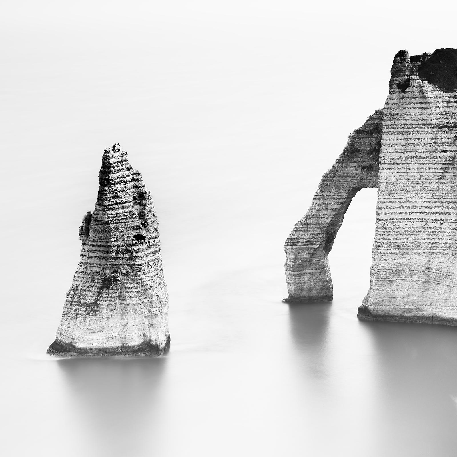 Cliffs of Etretat, Alabaster Coast, France, black and white landscape art photo For Sale 4
