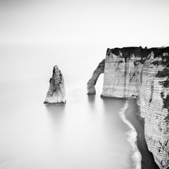 Cliffs of Etretat, Alabaster Coast, France, black and white landscape art photo