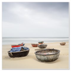 Coconut Boat - color sand beach, landscape - Vietnam - limited edition photo