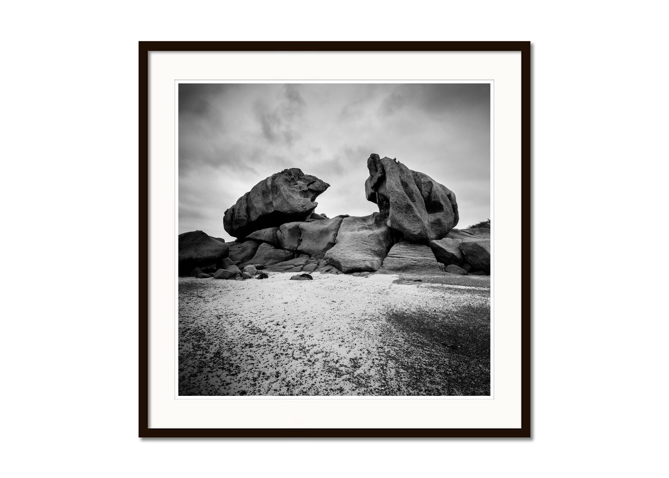 Crab Claws Rock, Granite Coast, France, black and white landscape photography - Gray Landscape Photograph by Gerald Berghammer