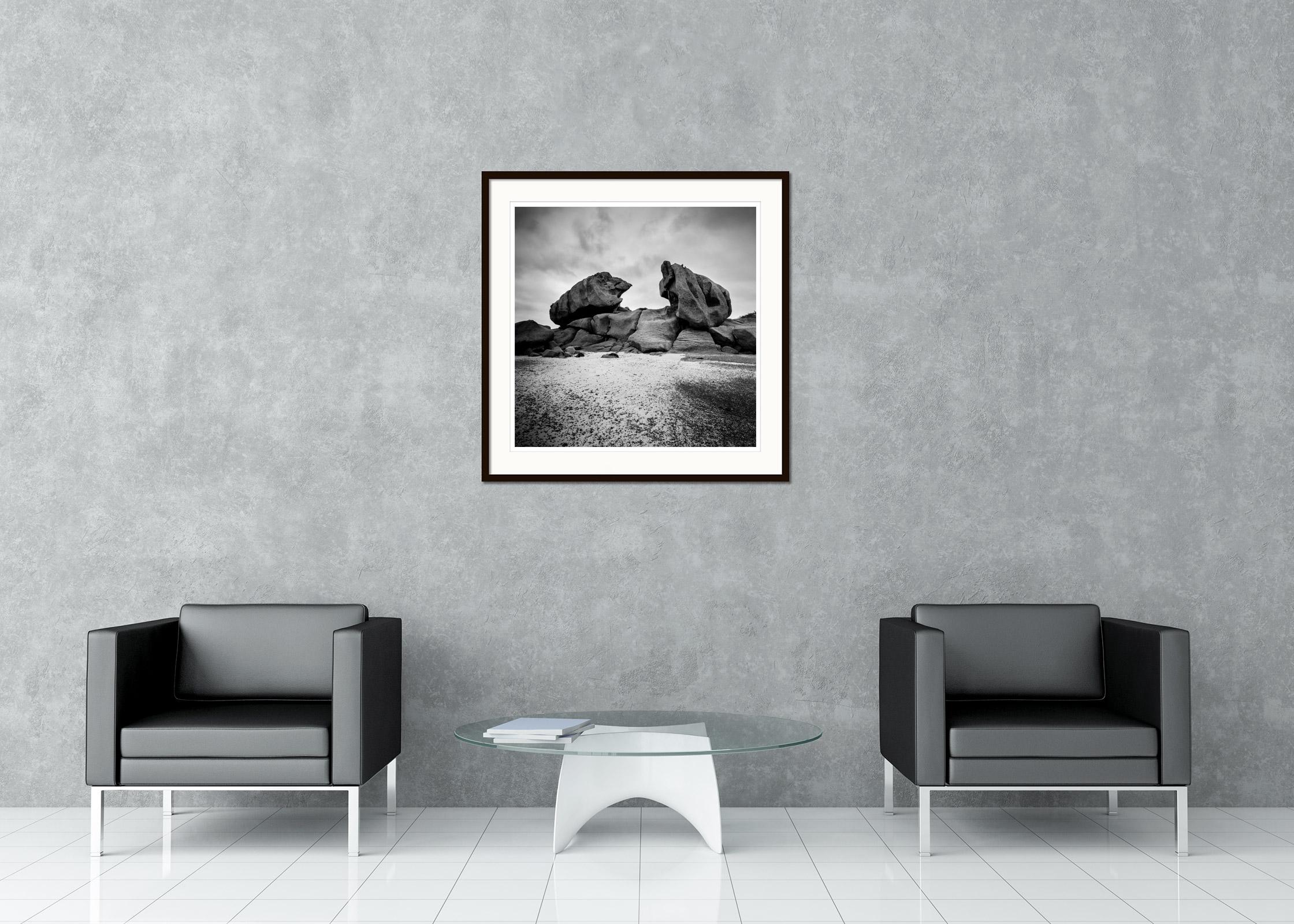 Black and white fine art landscape photography. Crab Claws Rock, Granite Coast, Brittany, France. Archival pigment ink print as part of a limited edition of 9. All Gerald Berghammer prints are made to order in limited editions on Hahnemuehle Photo