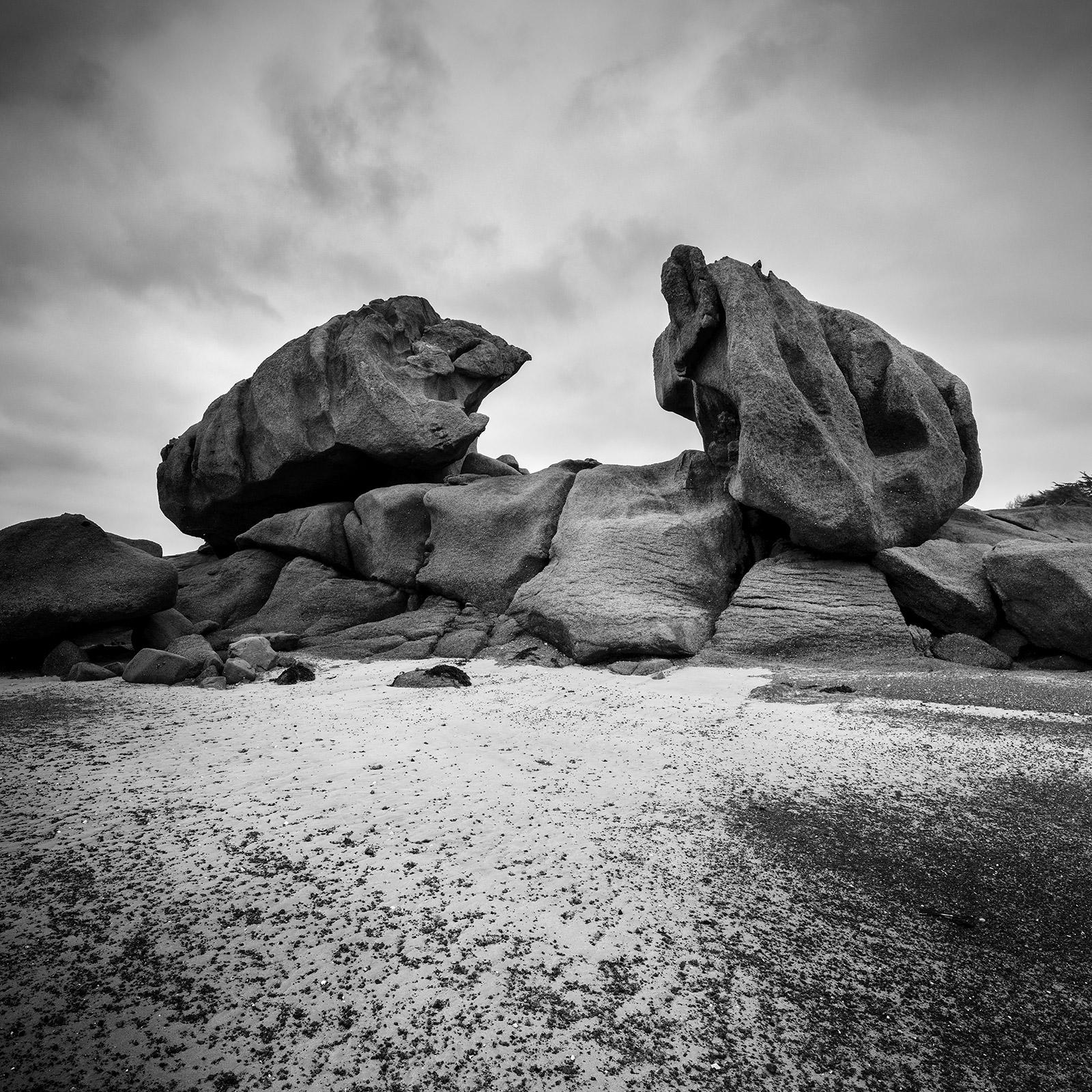 Crab Claws Rock, Granite Coast, France, black and white landscape photography
