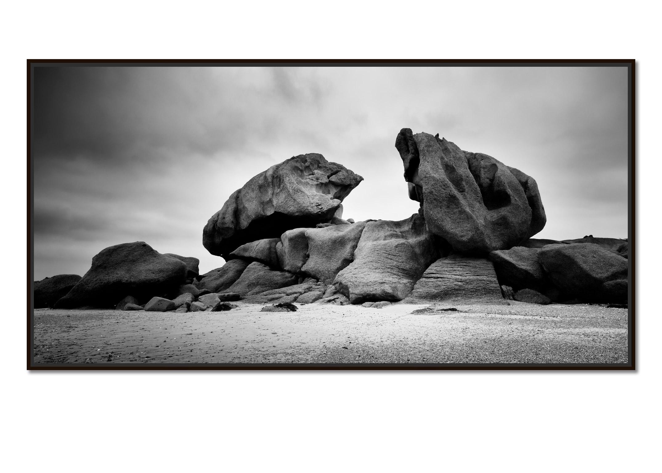 Crab Claws Rock, Panorama, Granite Coast, black and white landscape photography - Photograph by Gerald Berghammer