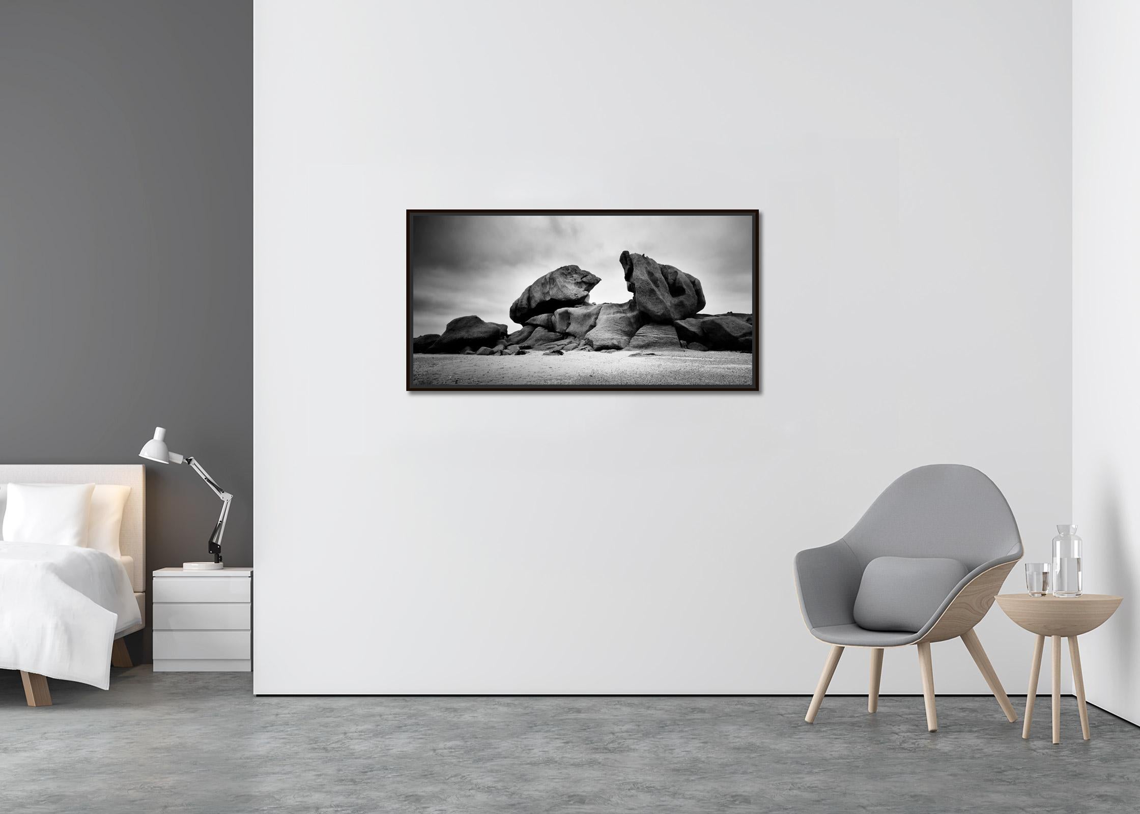 Crab Claws Rock, Panorama, Granite Coast, black and white landscape photography - Contemporary Photograph by Gerald Berghammer