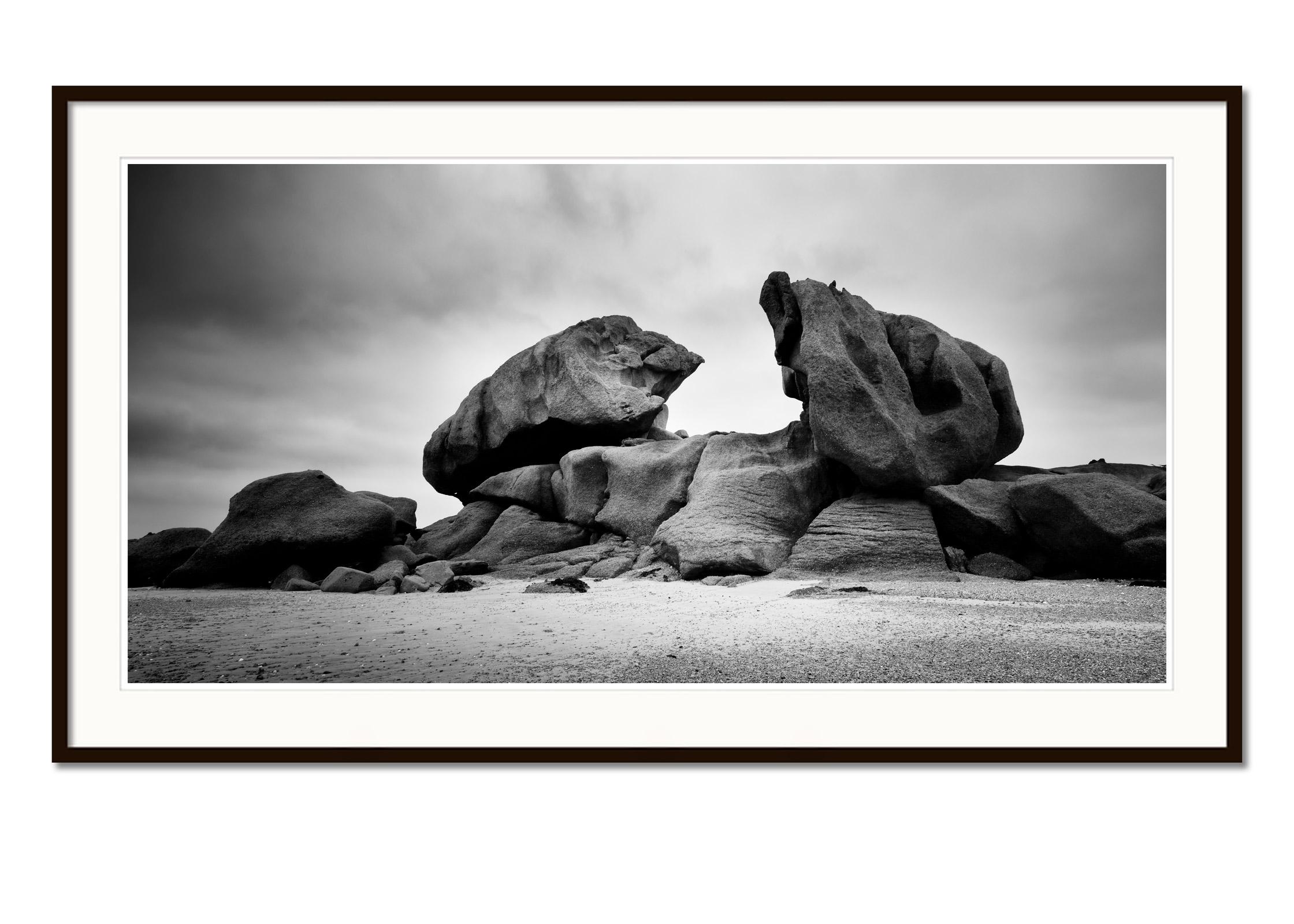 Black and white fine art panorama landscape photography. Unique rock formation on the pink granite coast in France. Archival pigment ink print, edition of 9. Signed, titled, dated and numbered by artist. Certificate of authenticity included. Printed