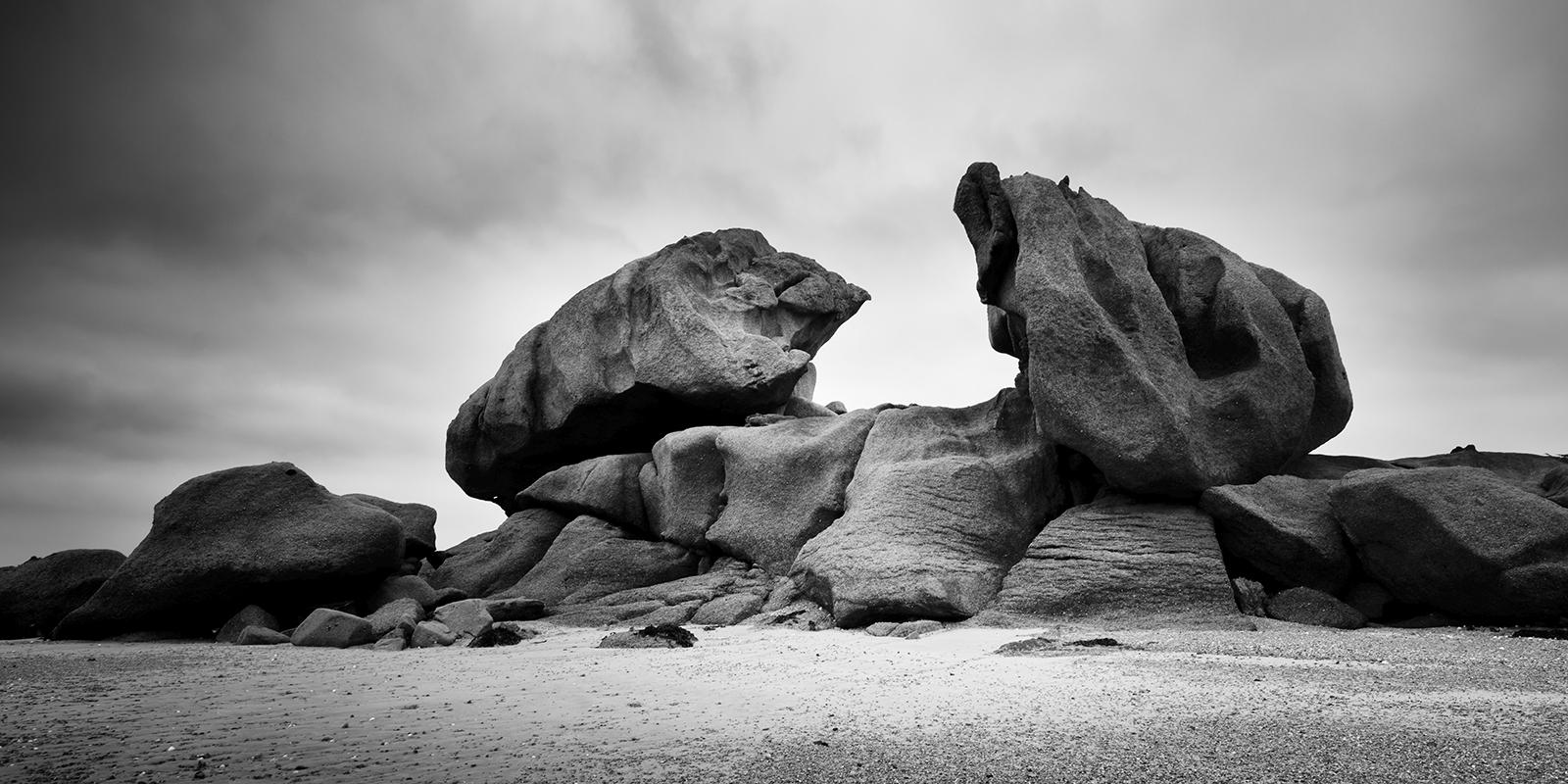 Gerald Berghammer Black and White Photograph - Crab Claws Rock, Panorama, Granite Coast, black and white landscape photography