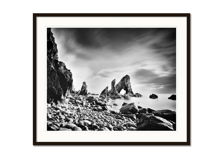 Crohy Sea Arch, Rocky Beach, Ireland, black and white photography, landscape - Black Landscape Photograph by Gerald Berghammer