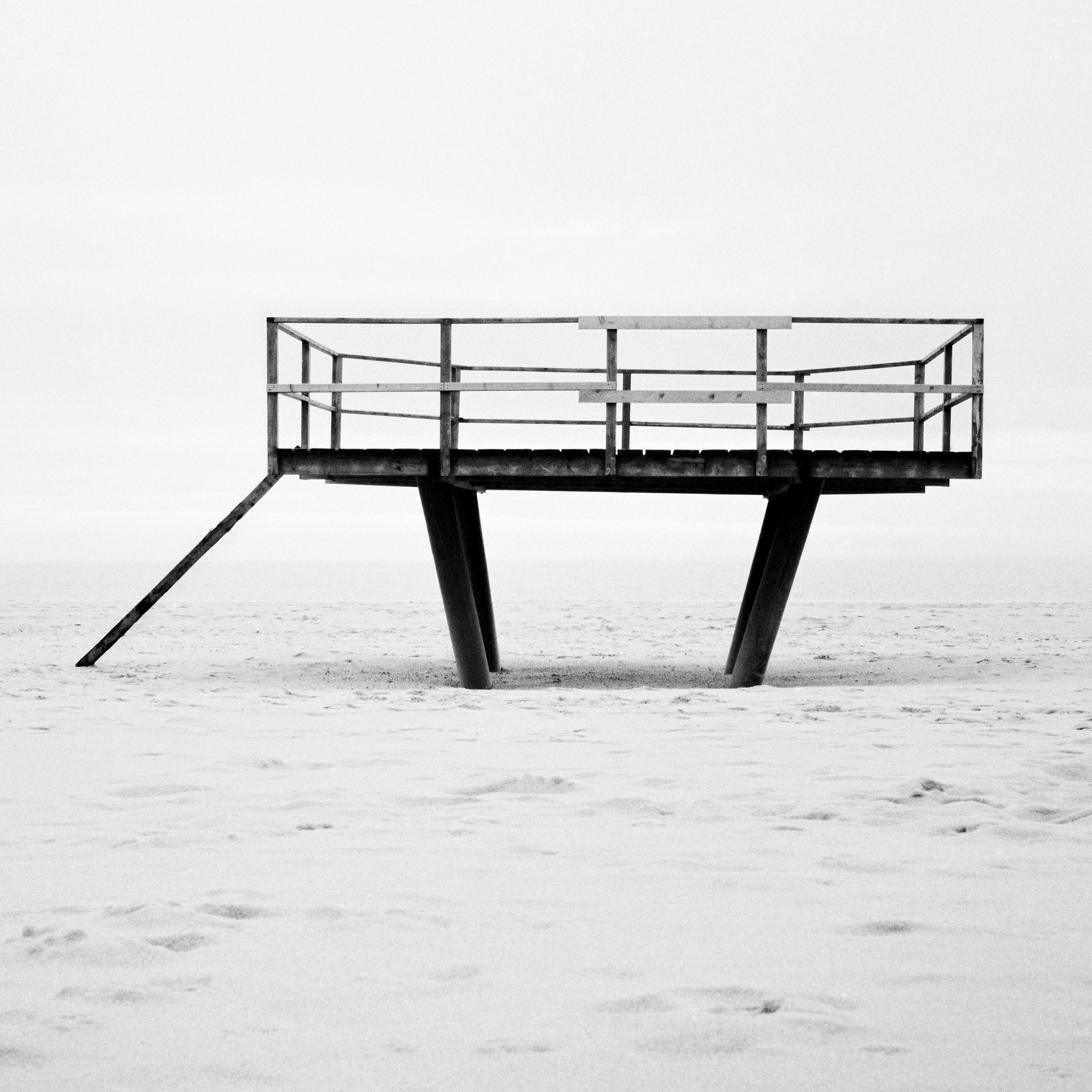 Dance Floor, lifeguard tower, black & white minimalist landscape art photography For Sale 1