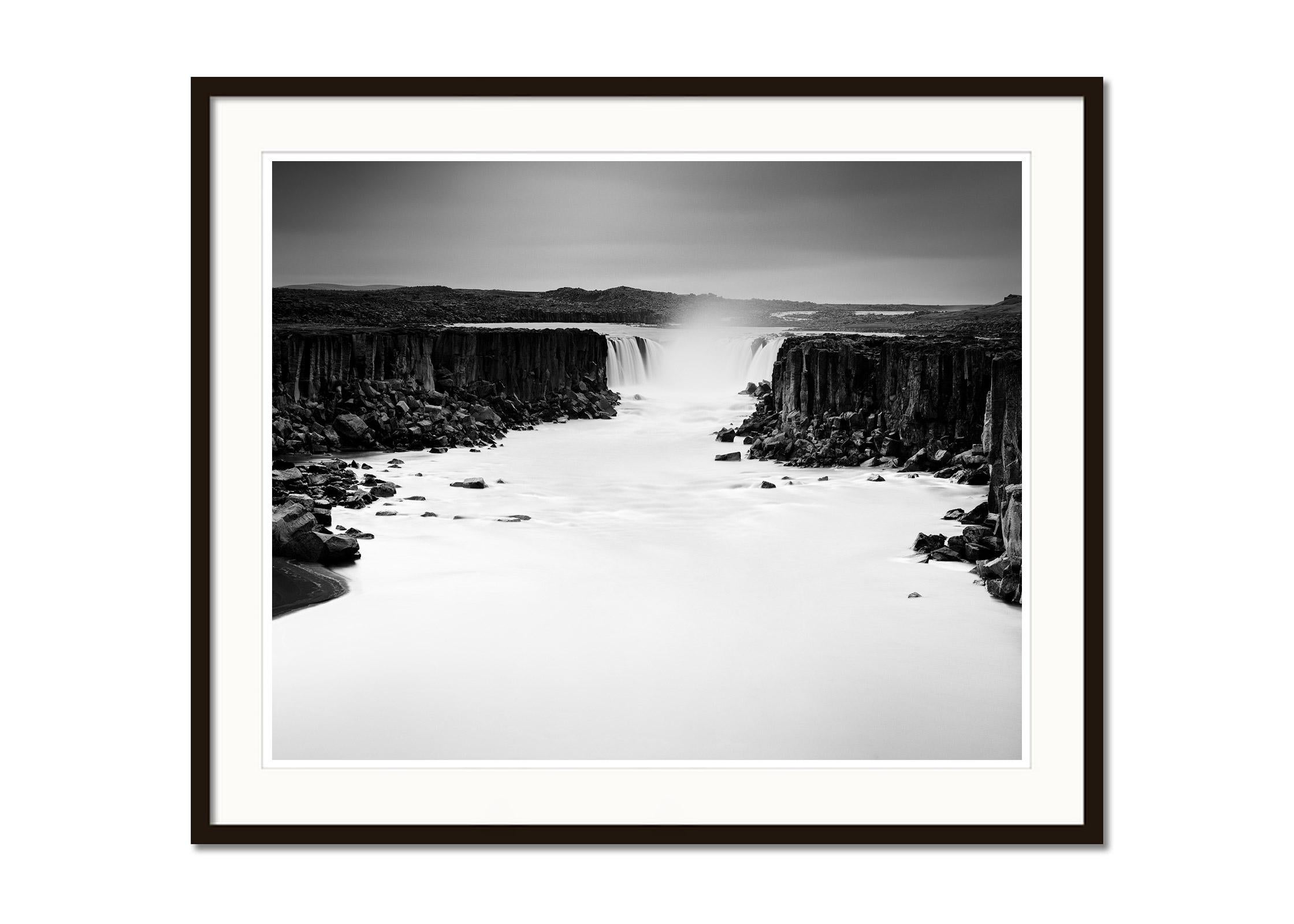 Dettifoss, Waterfall, Iceland, black and white photography, fine art, landscape - Gray Landscape Photograph by Gerald Berghammer