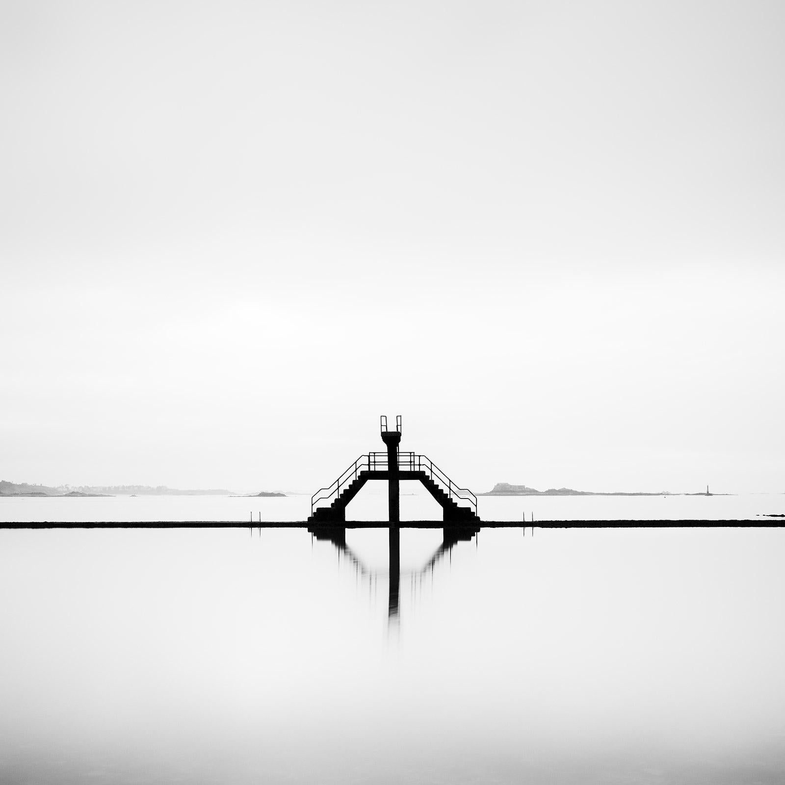 Gerald Berghammer Landscape Photograph - Diving Platform, Seawater swimming Pool, Saint Malo, black and white photography