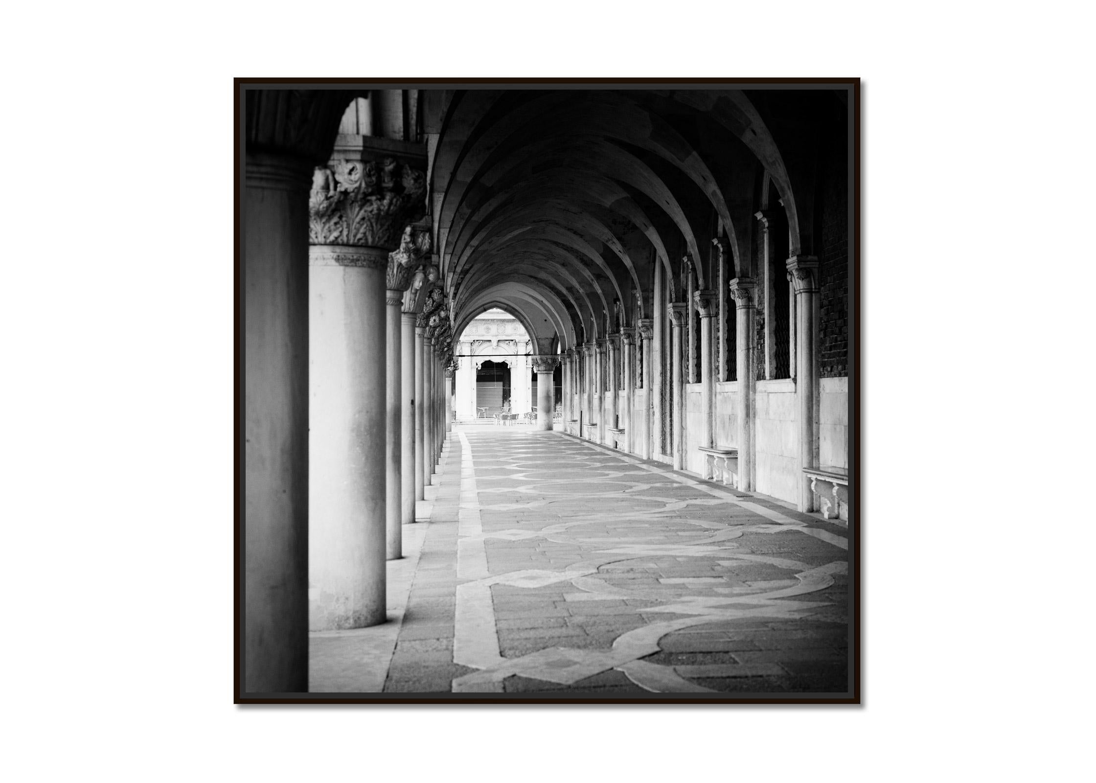 Doges Palace Arcade, Venice, Italy, black and white photography, art cityscape - Photograph by Gerald Berghammer