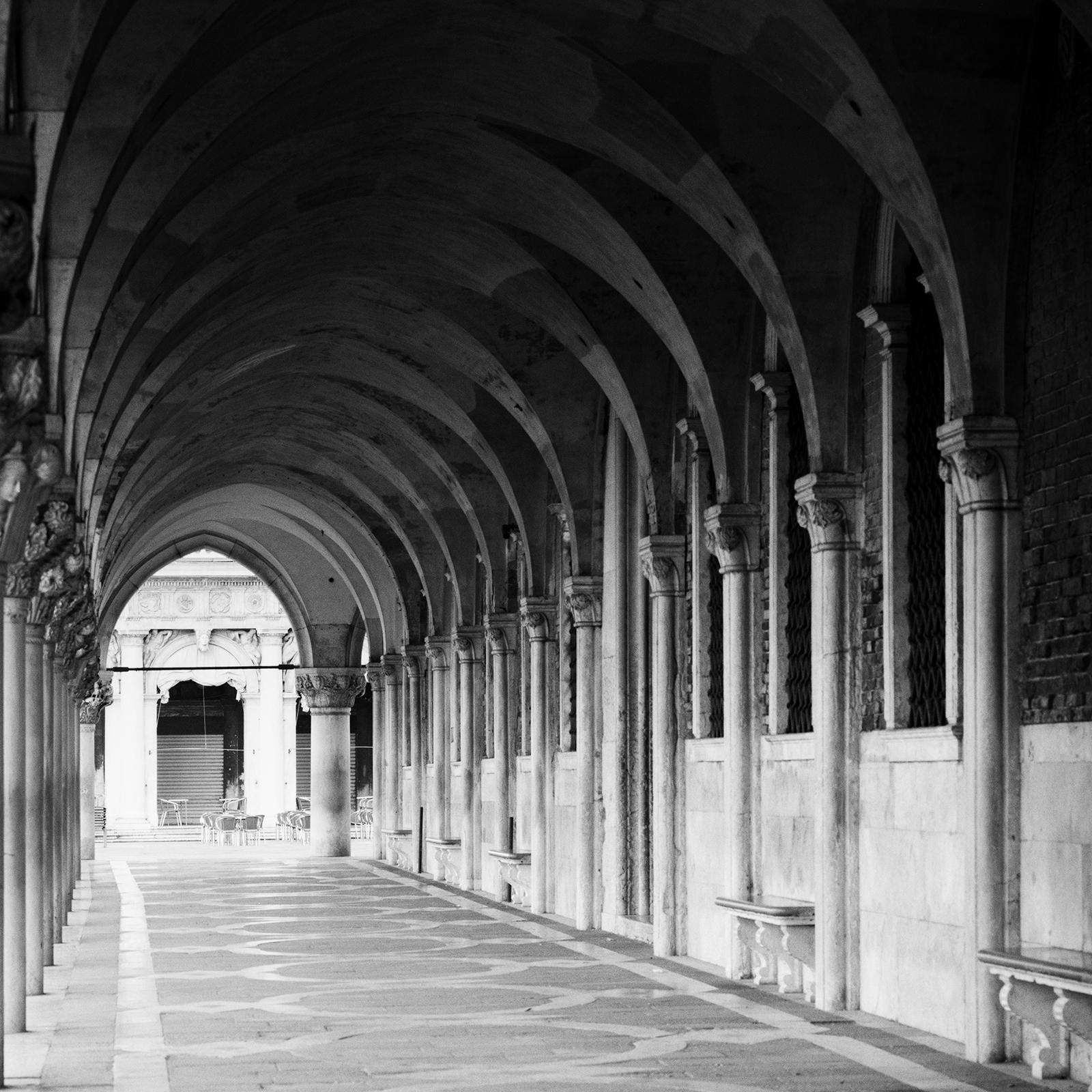 Doges Palace Arcade, Venice, Italy, black and white photography, art cityscape For Sale 1