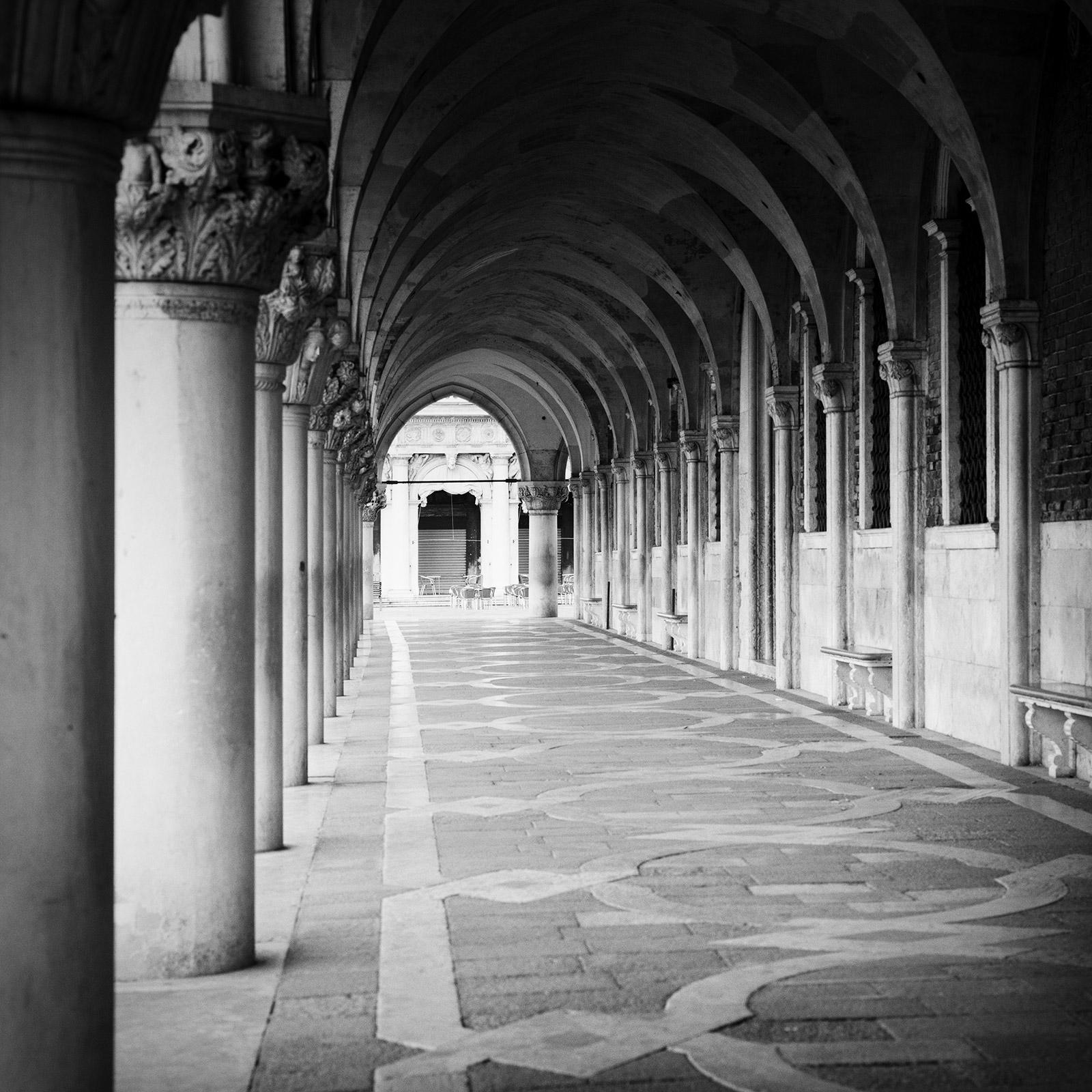 Gerald Berghammer Landscape Photograph - Doges Palace Arcade, Venice, Italy, black and white photography, art cityscape