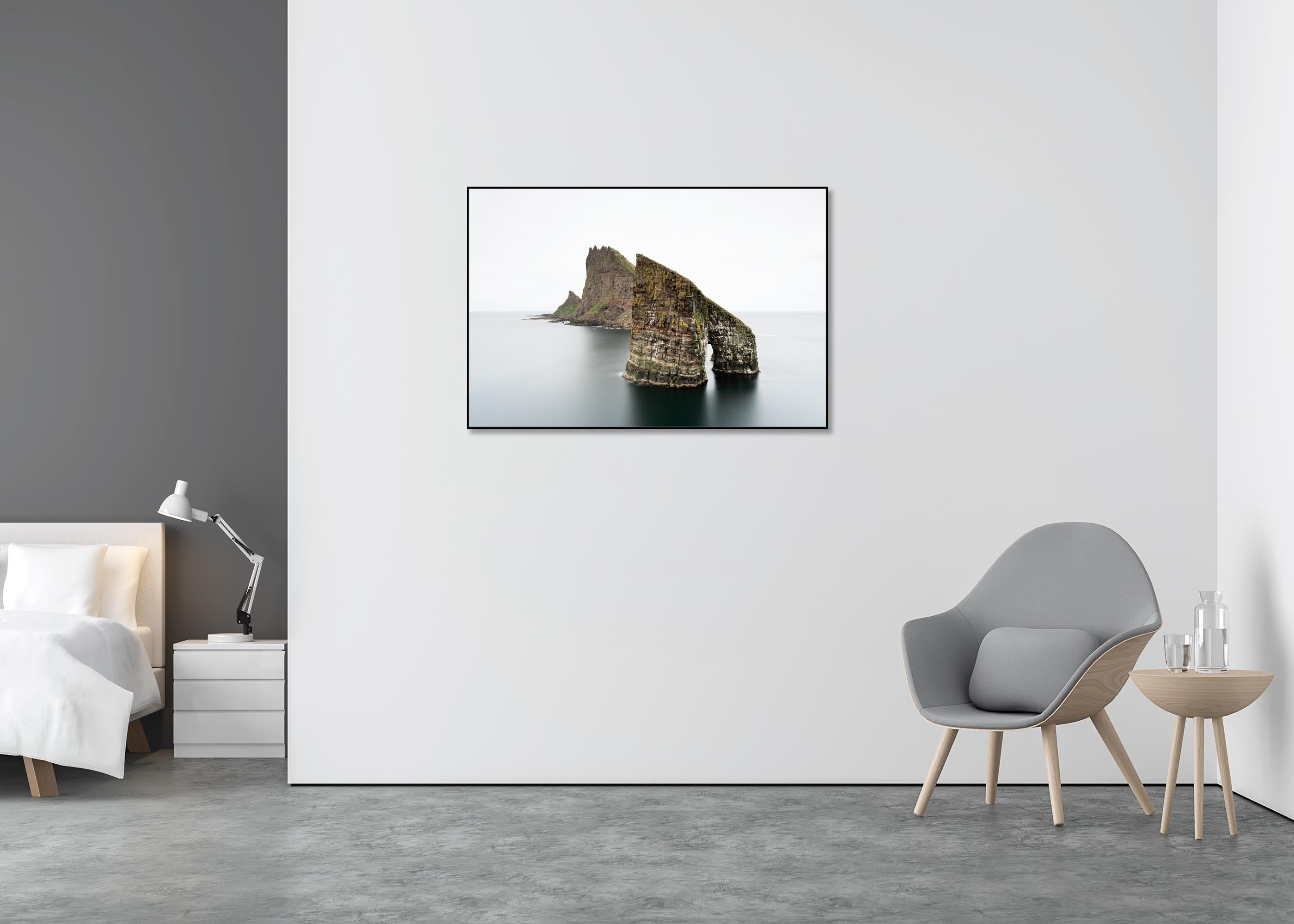 Drangarnir, Faroe Islands - Minimalist Seascape, Limited Edition Large Scale - Gray Landscape Photograph by Gerald Berghammer