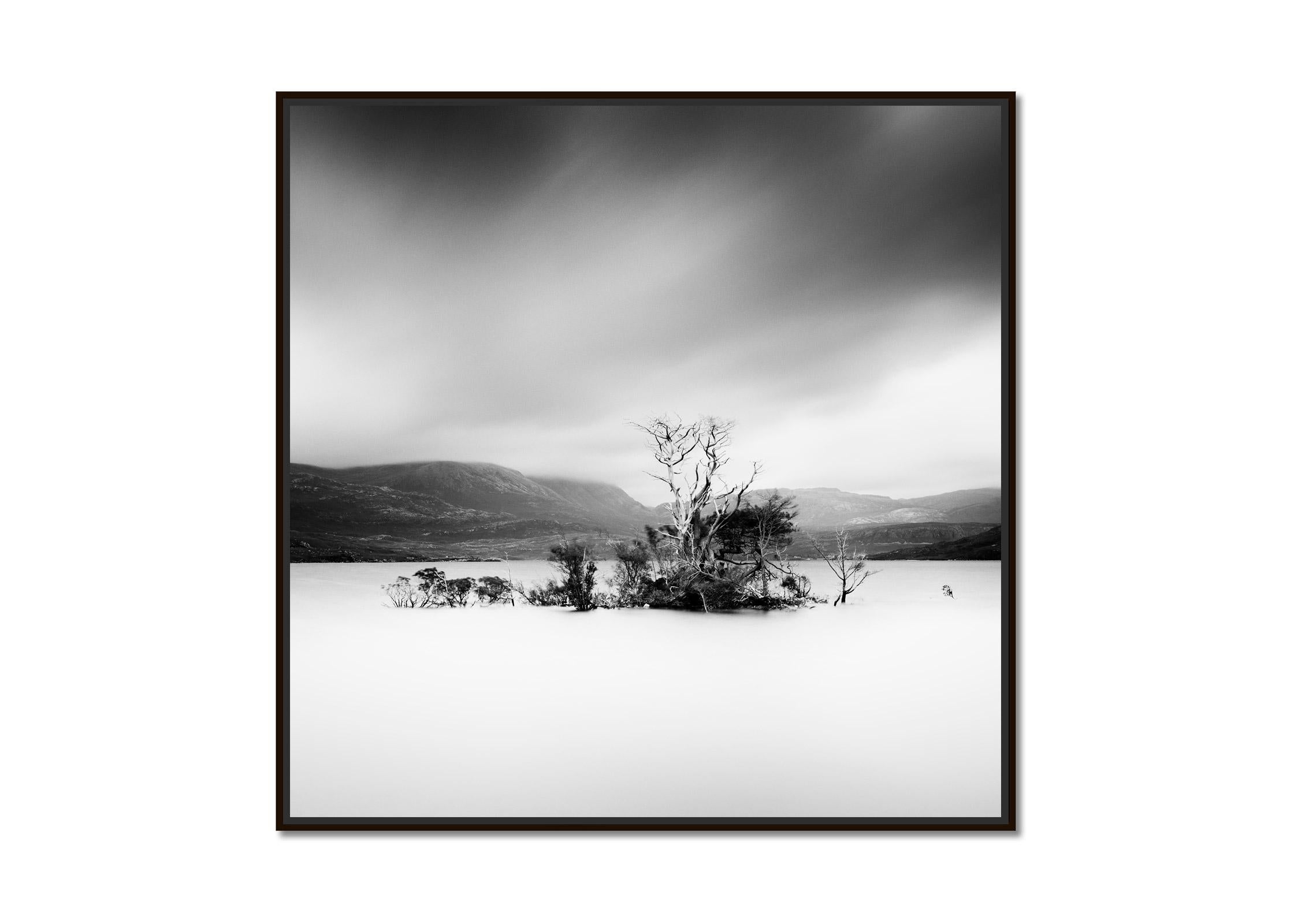 Drowned Island, sunken trees, Scotland, black & white long exposure photography  - Photograph by Gerald Berghammer