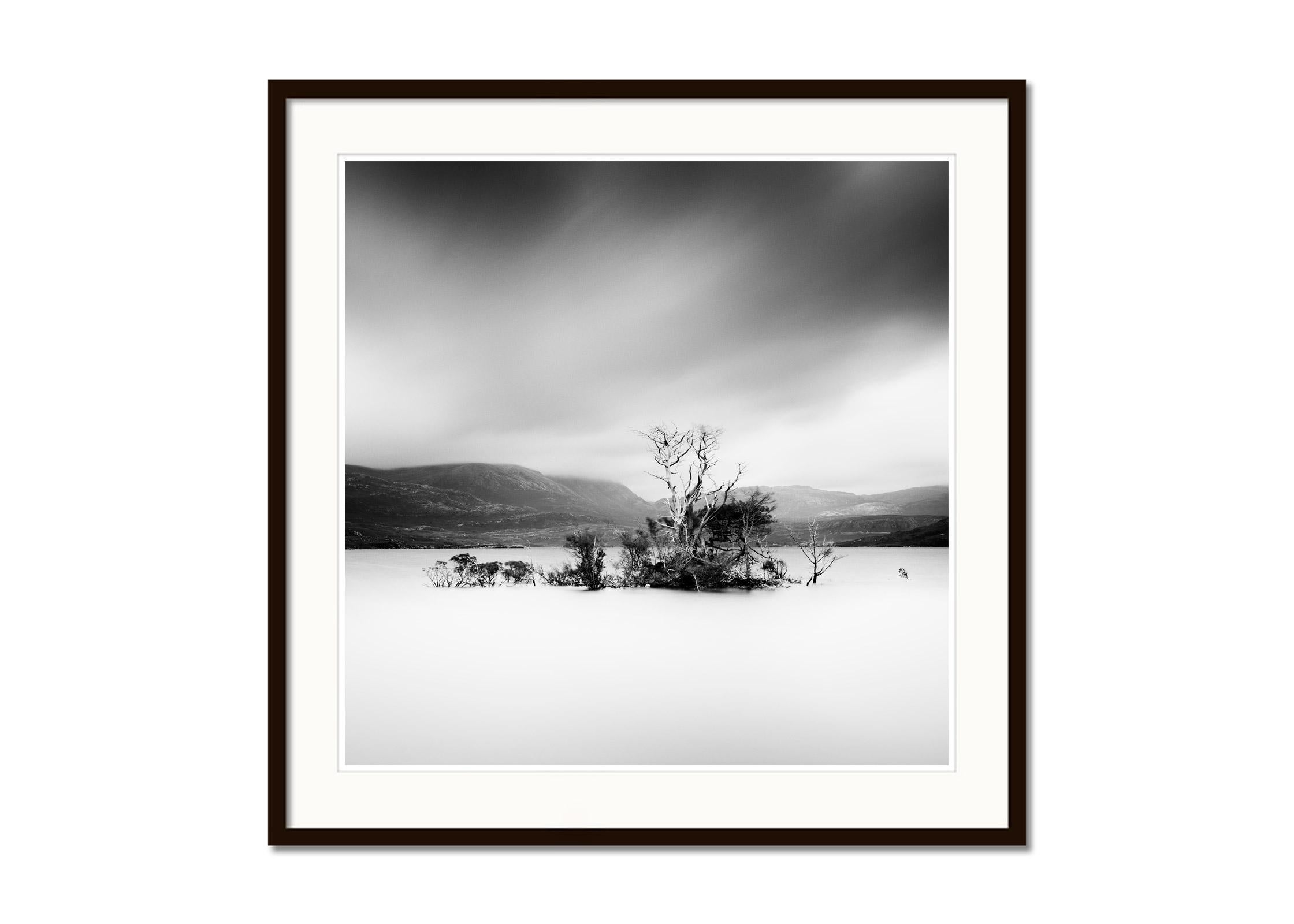 Drowned Island, sunken trees, Scotland, black & white long exposure photography  - Contemporary Photograph by Gerald Berghammer