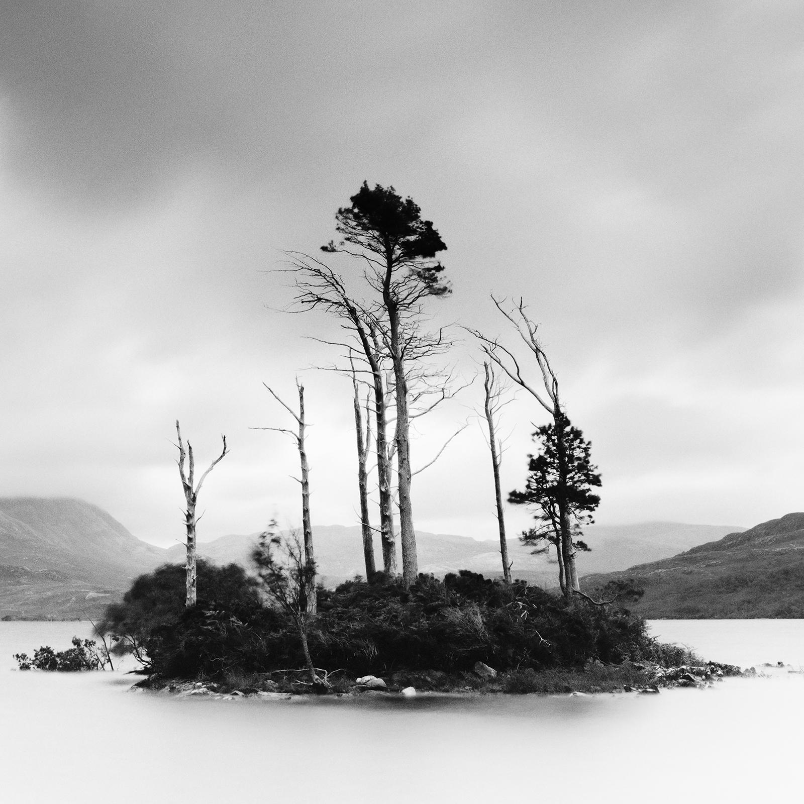 Drowned Island, Trees, Hills, Island, Scotland, black and white, landscape photo For Sale 4