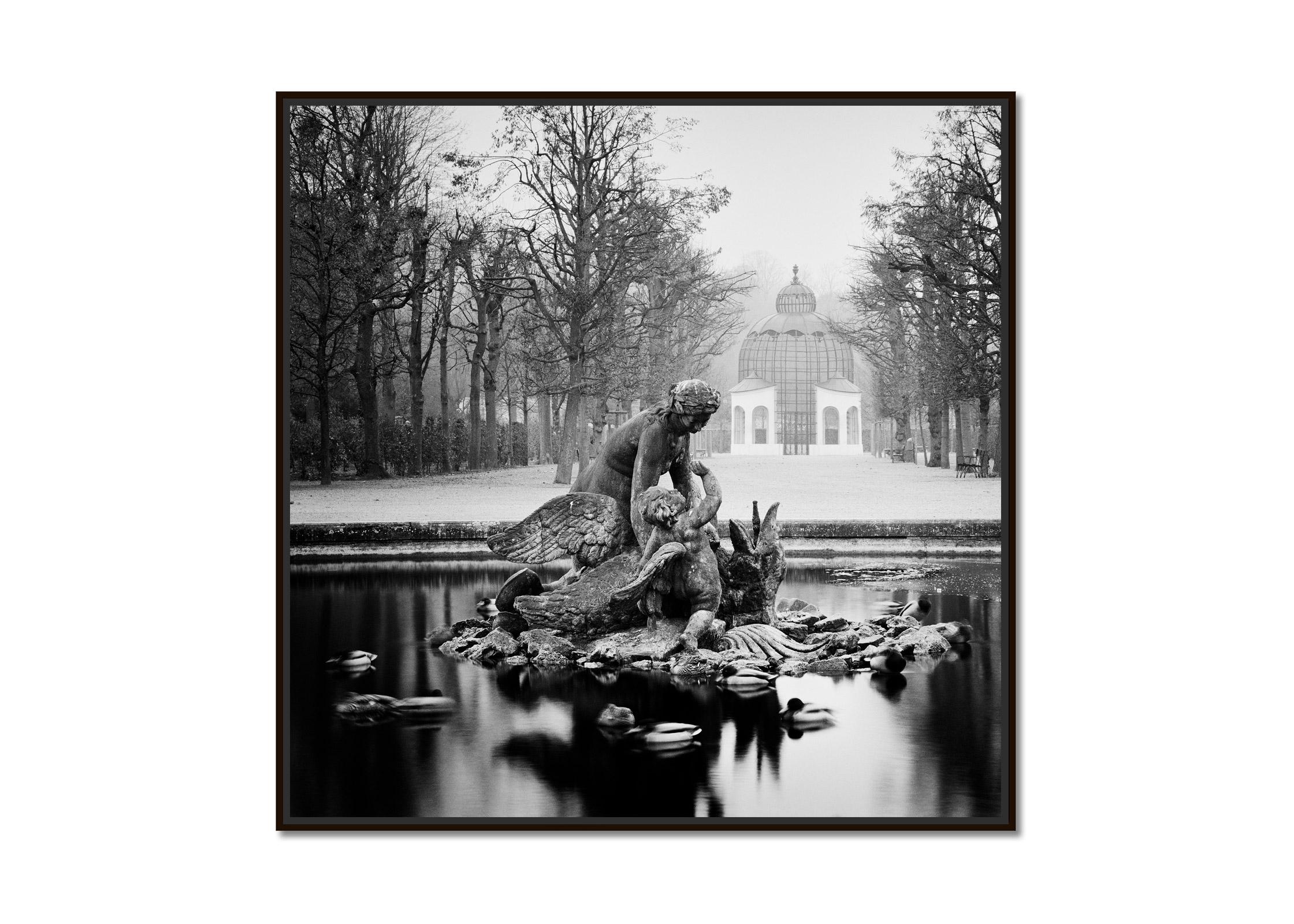 Duck Race Schloss Schoenbrunn Vienna black and white art landscape photography - Photograph by Gerald Berghammer