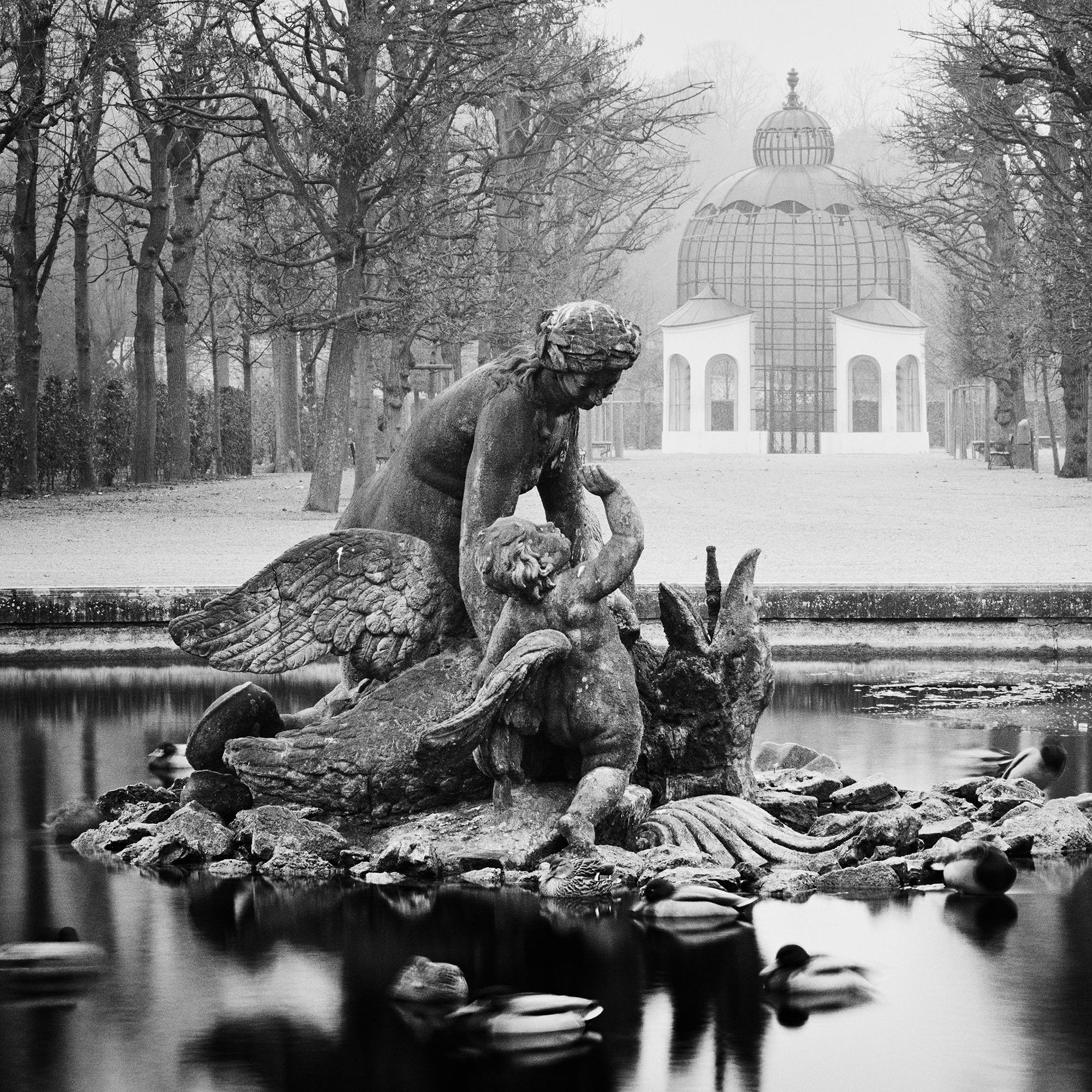 Duck Race Schloss Schoenbrunn Vienna black and white art landscape photography For Sale 3