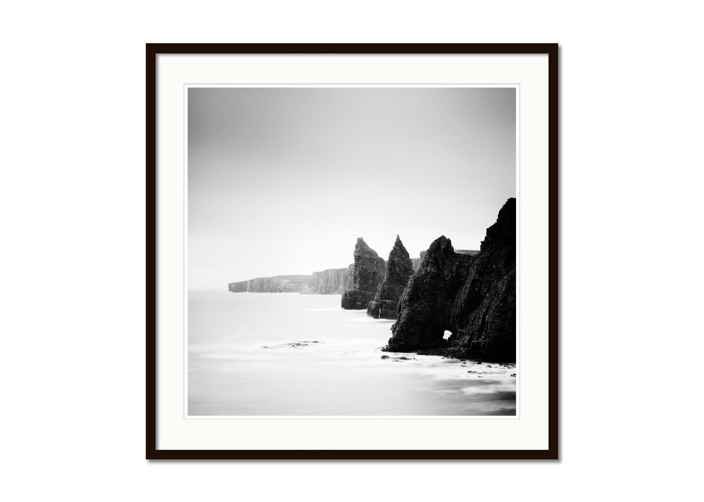 Duncansby Stacks scottish coast Scotland black and white waterscape photography - Gray Black and White Photograph by Gerald Berghammer