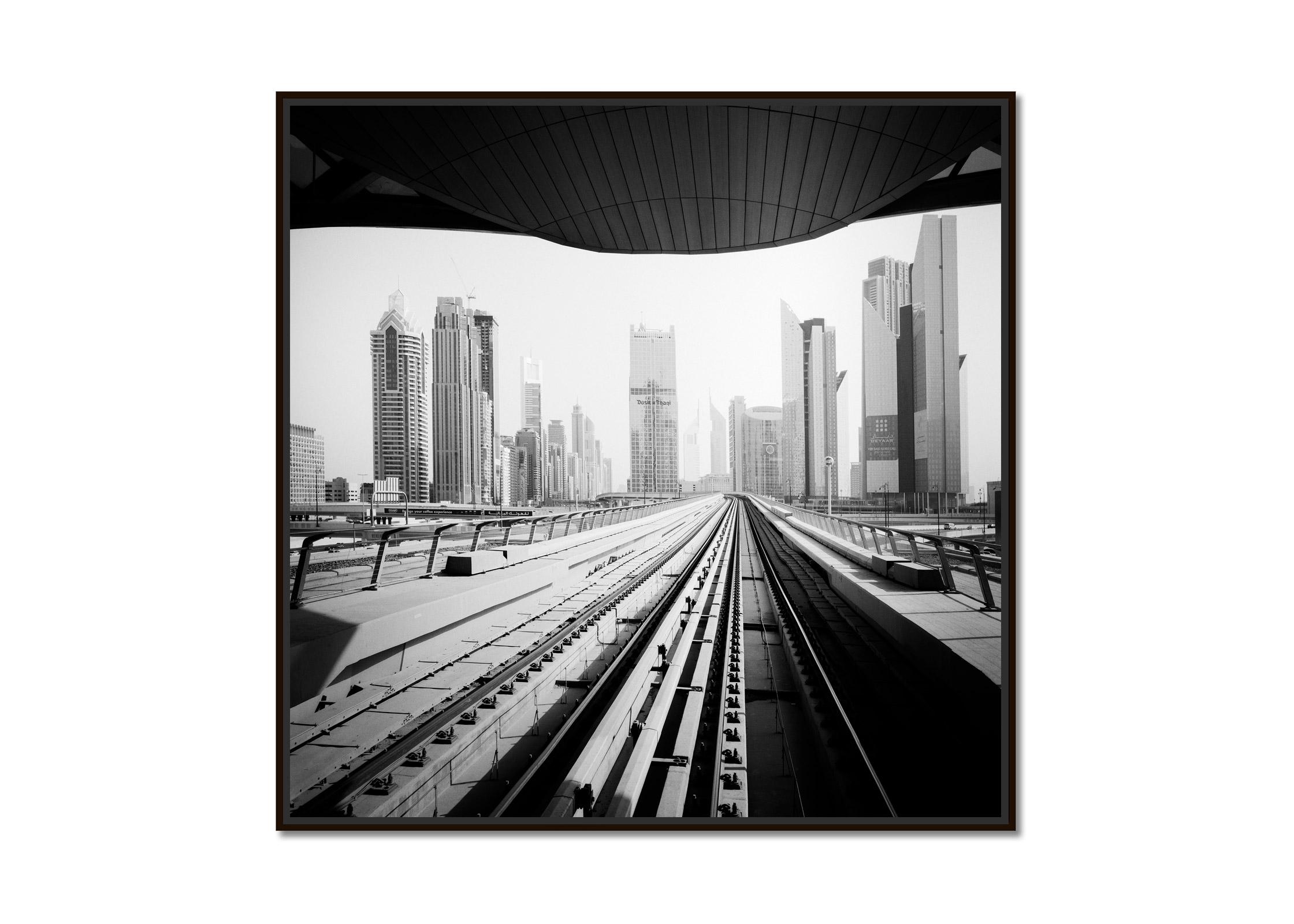 Dusit Thani, Dubai, Mega City, Skyscraper, Black and White cityscape photography - Photograph by Gerald Berghammer