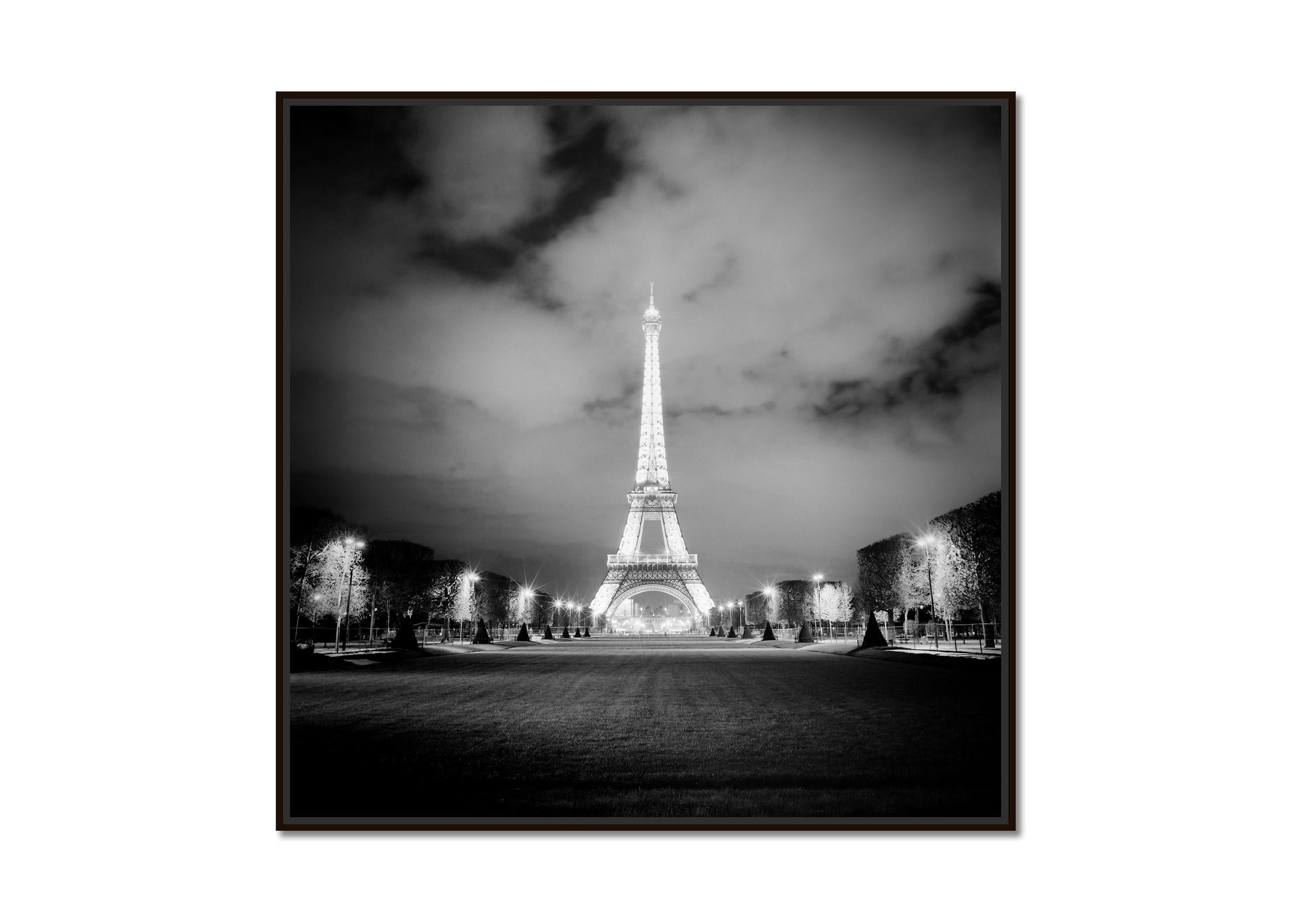 Eiffel Tower, Night, Paris, light show, black and white photography, cityscape - Photograph by Gerald Berghammer