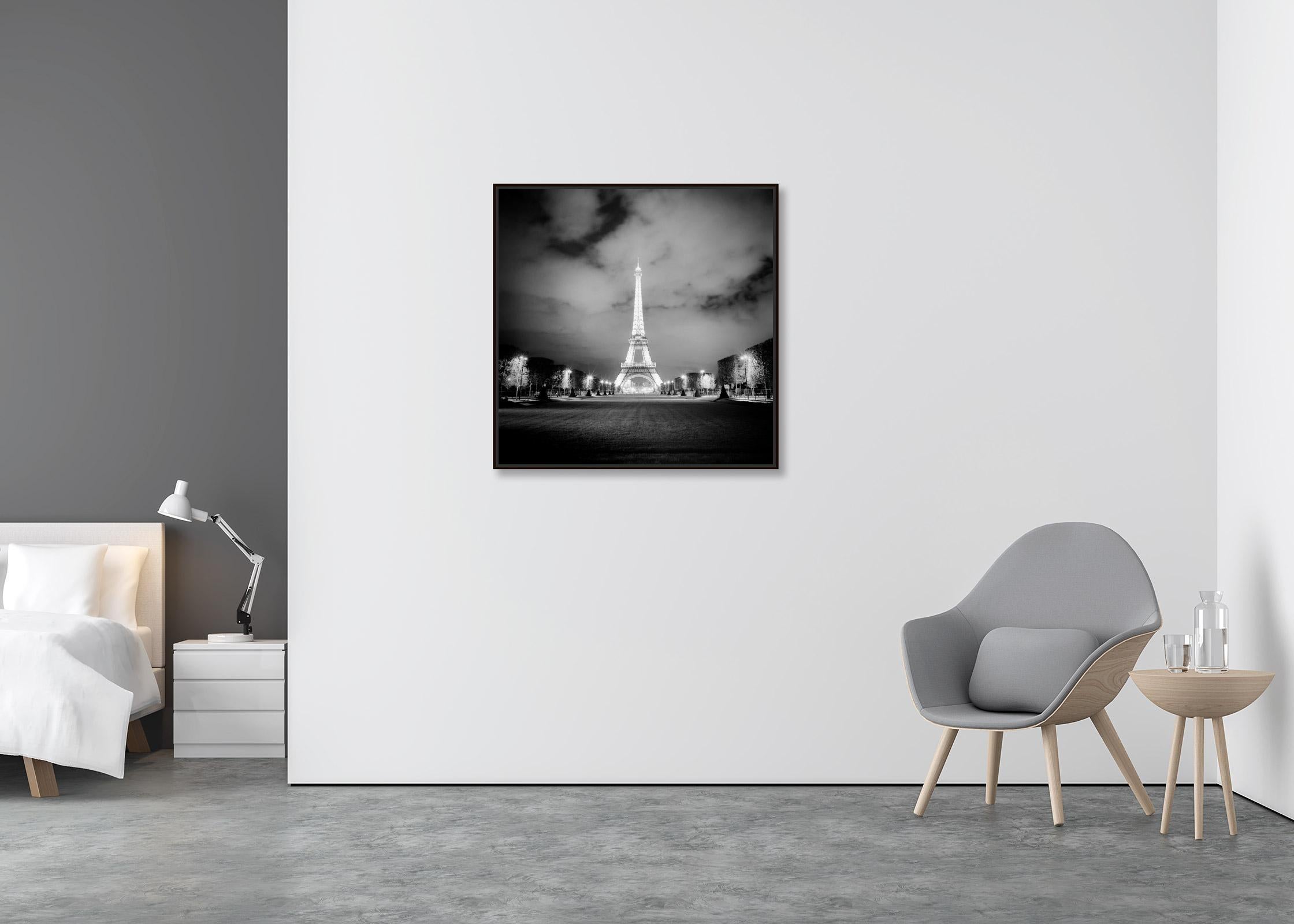 Eiffel Tower, Night, Paris, light show, black and white photography, cityscape - Contemporary Photograph by Gerald Berghammer