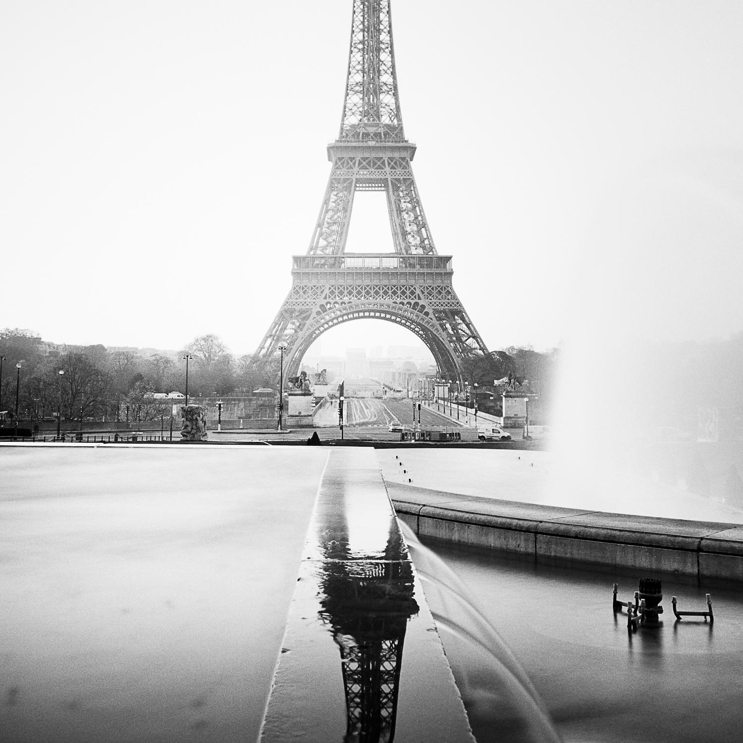 Eiffel Tower, Paris, black and white gelatin silver fineart photography, framed - Photograph by Gerald Berghammer