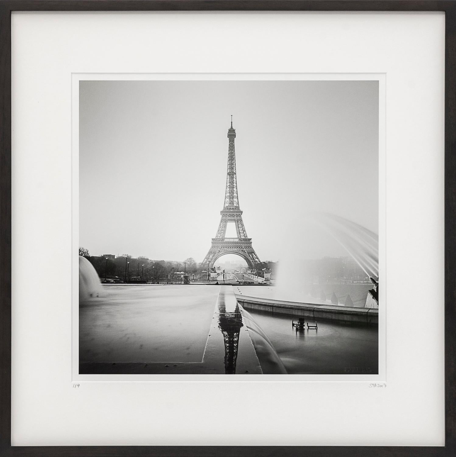 Gerald Berghammer Landscape Photograph - Eiffel Tower, Paris, black and white gelatin silver fineart photography, framed