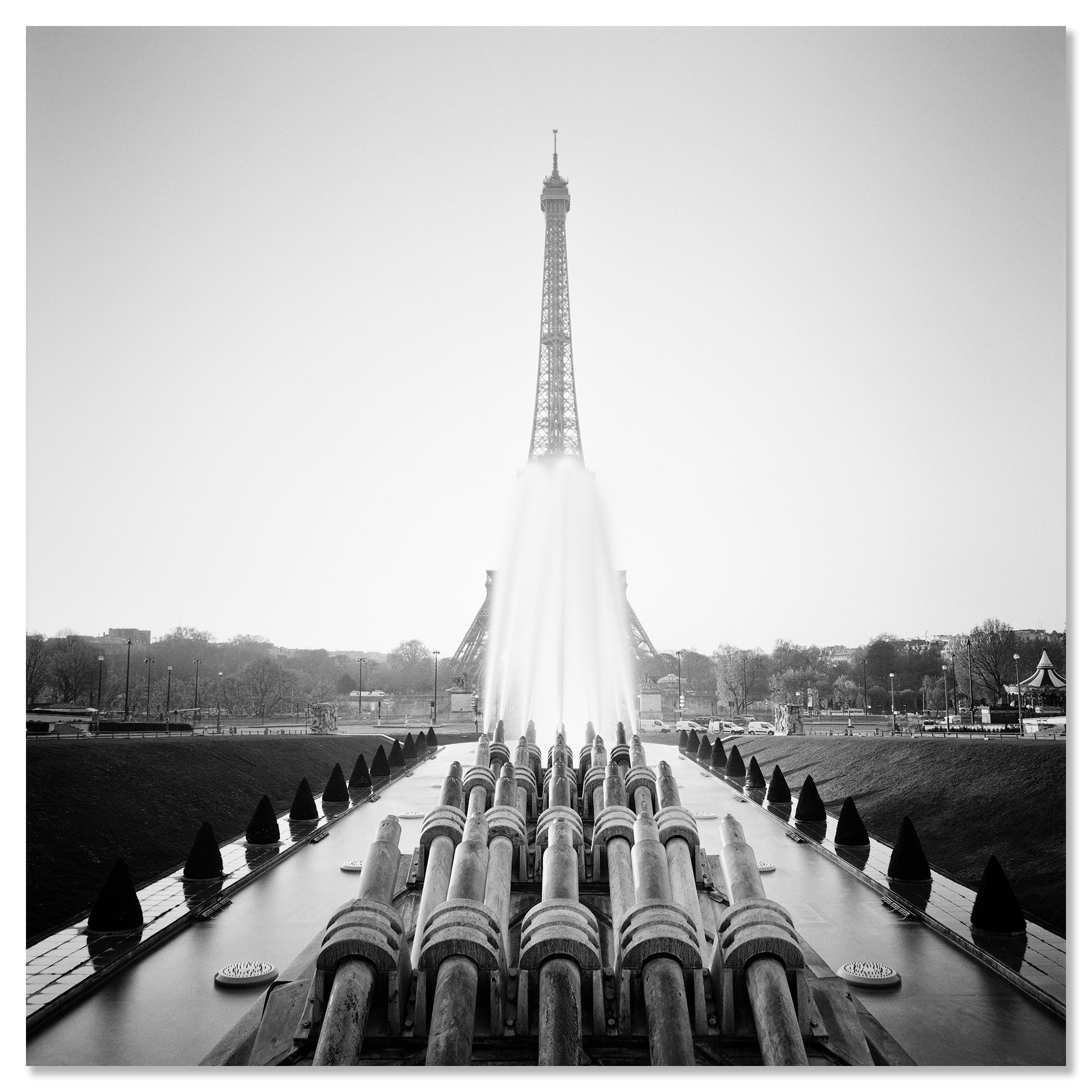 Eiffel Tower Study 5, Paris, France - no. 11826 // Black and White Fine Art cityscape - landscape photography. 
Fountain in front of the Eiffel tower, Paris, France, limited edition of 9. Signed, titled, dated and numbered by artist. Certificate of