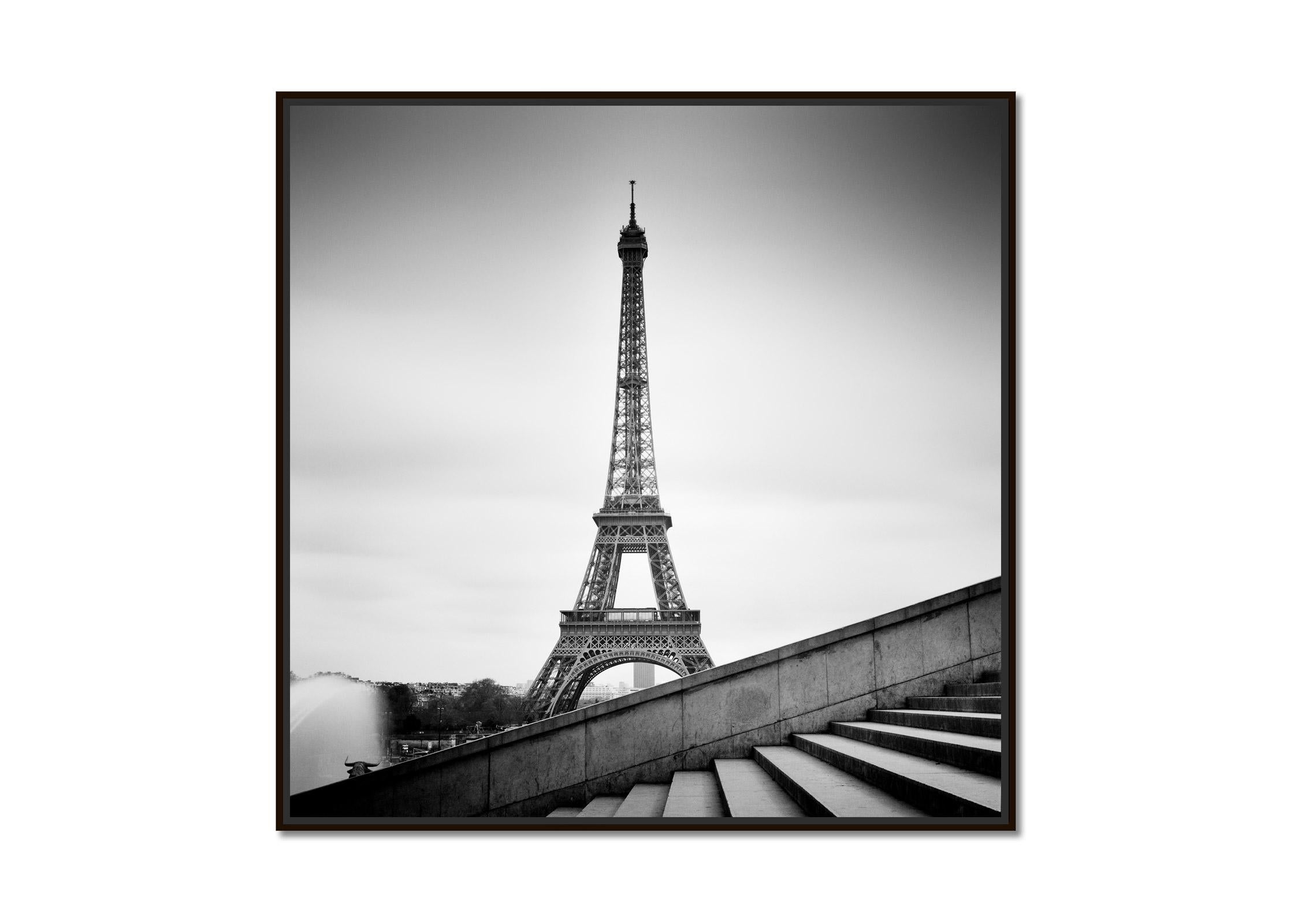 Eiffel Tower, Stairs at the Trocadero, Paris, black and white cityscape print - Photograph by Gerald Berghammer