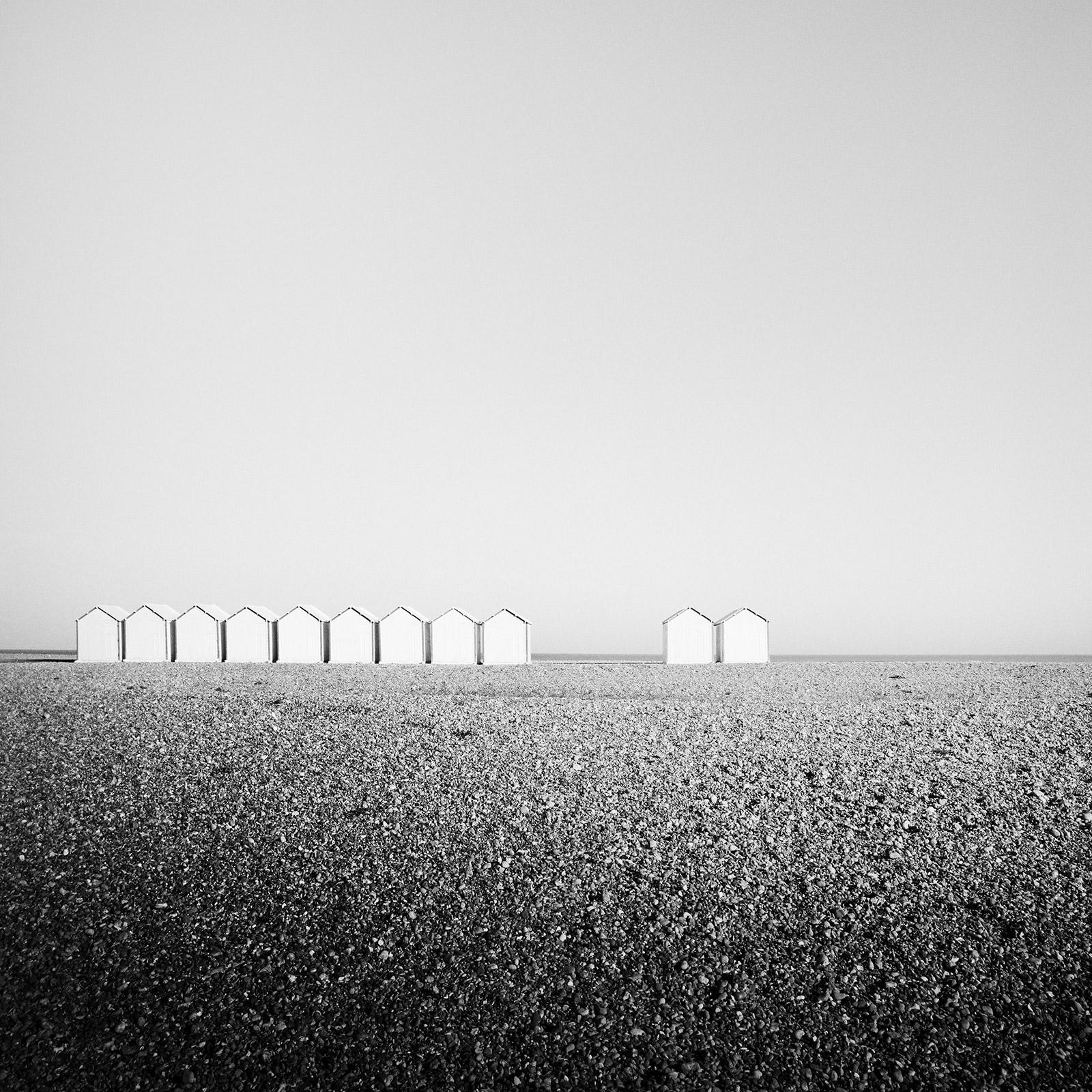 Eleven Huts, rocky beach, France, black and white fine art photography landscape