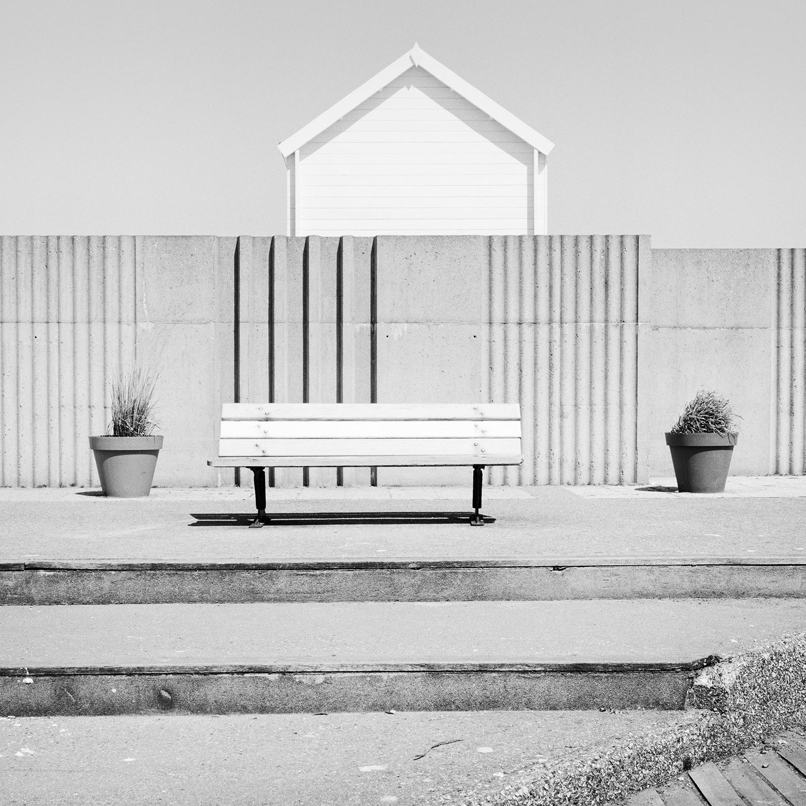 Esplanade, Beach Huts, France, minimalist black and white landscape photography For Sale 1