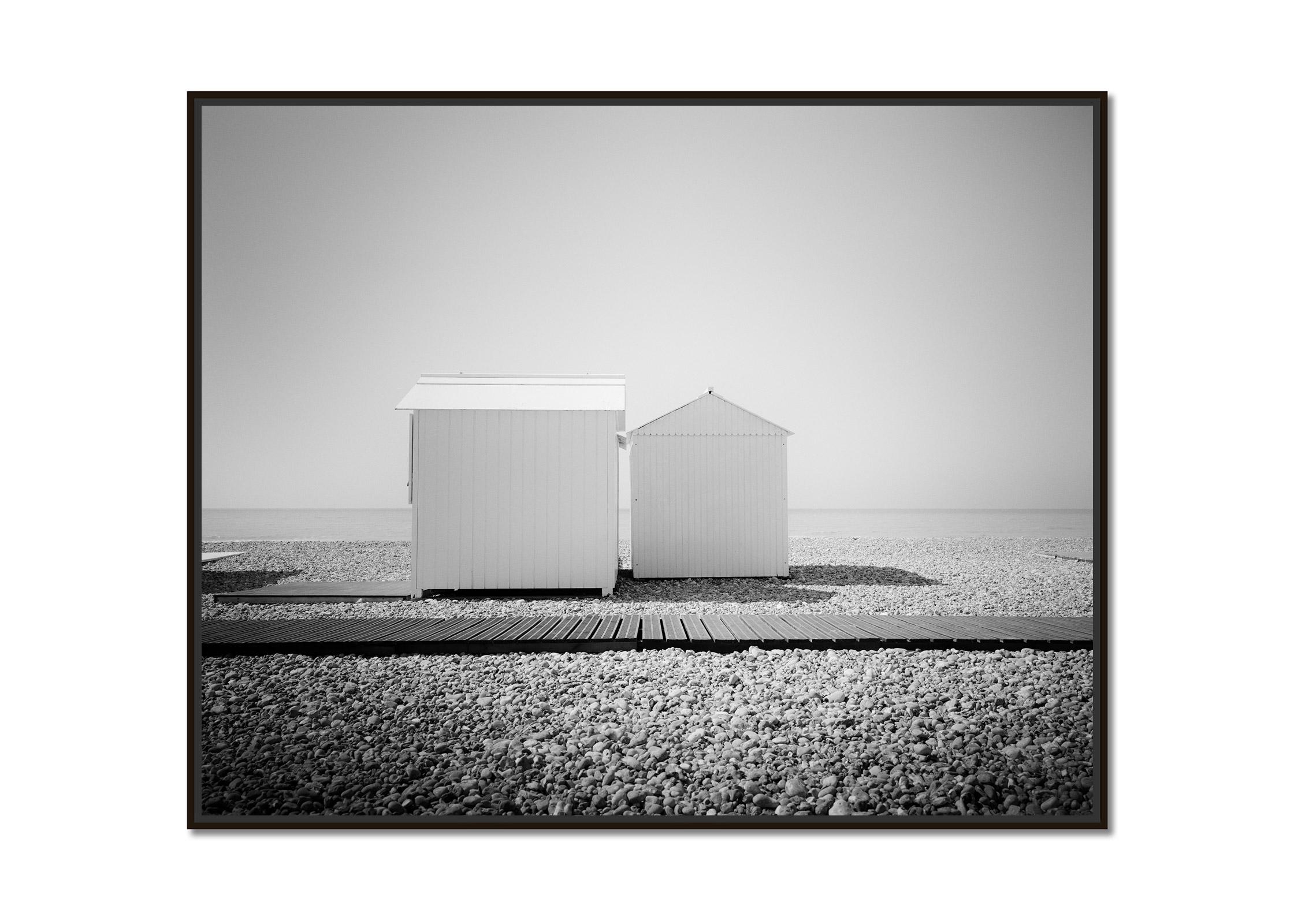Esplanade, Beach Huts, Normandie, France, black and white landscape photography - Photograph by Gerald Berghammer